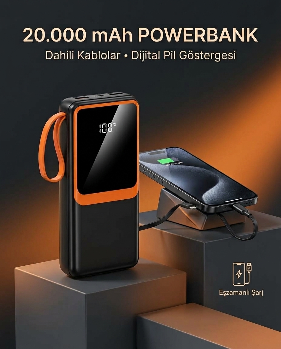 20000 mAh Dijital Ekranlı Powerbank Çoklu Bağlantı Uçlu Taşınabilir Yedek Batarya - Lisinya 20000 mAh Dijital Ekranlı Powerbank Çoklu Bağlantı Uçlu Taşınabilir Yedek Batarya - Lisinya