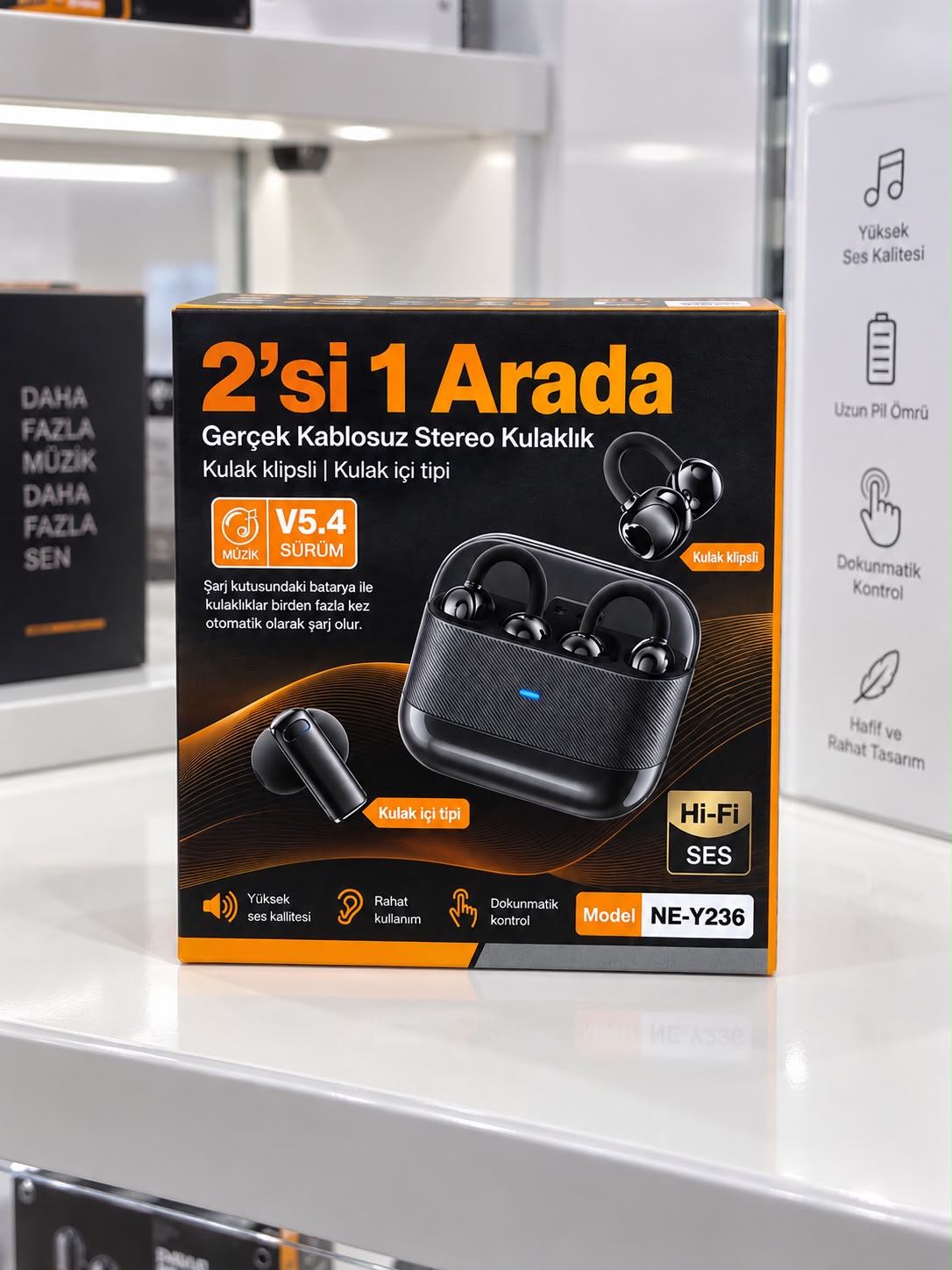 2’si 1 Arada Kablosuz Bluetooth Kulaklık 4 Kulaklıklı Klipsli ve Kulak İçi Tasarım Hi Fi Ses Dokunmatik Kontrol V5.4 Şarj Kutulu Siyah - Lisinya