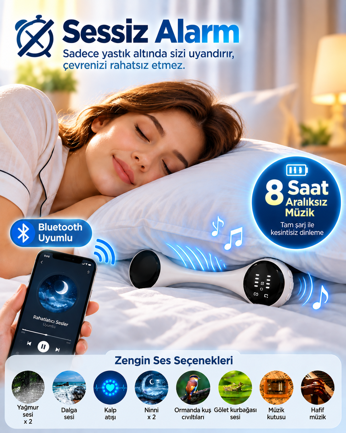 Yastık Altında Kullanılan Bluetooth Uyku Hoparlörü Sessiz Alarm Rahatlatıcı Sesler ve 8 Saat Kesintisiz Müzik - Lisinya Yastık Altında Kullanılan Bluetooth Uyku Hoparlörü Sessiz Alarm Rahatlatıcı Sesler ve 8 Saat Kesintisiz Müzik - Lisinya