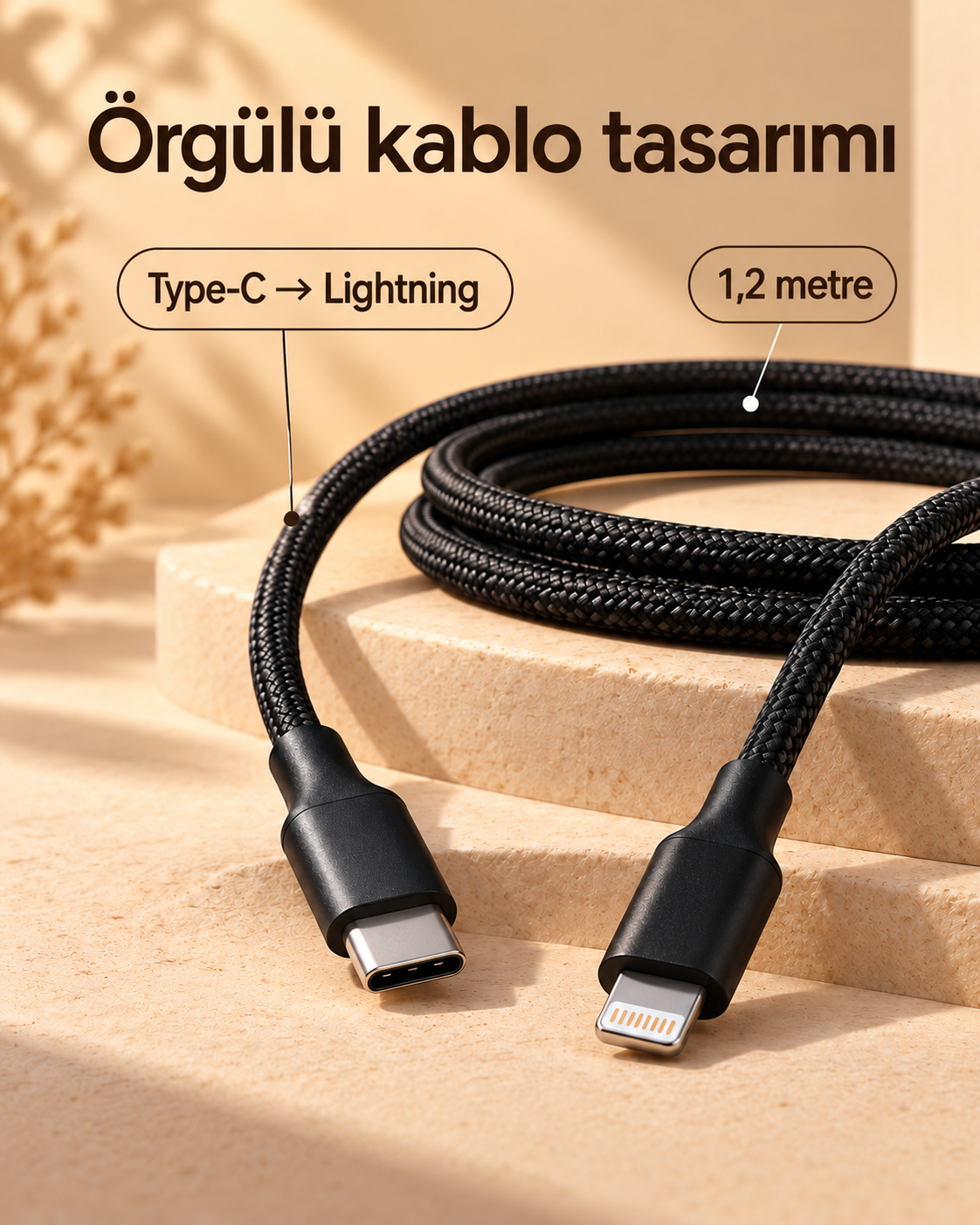 30W PD Hızlı Şarj Kablosu Type C Lightning LED Göstergeli - Lisinya