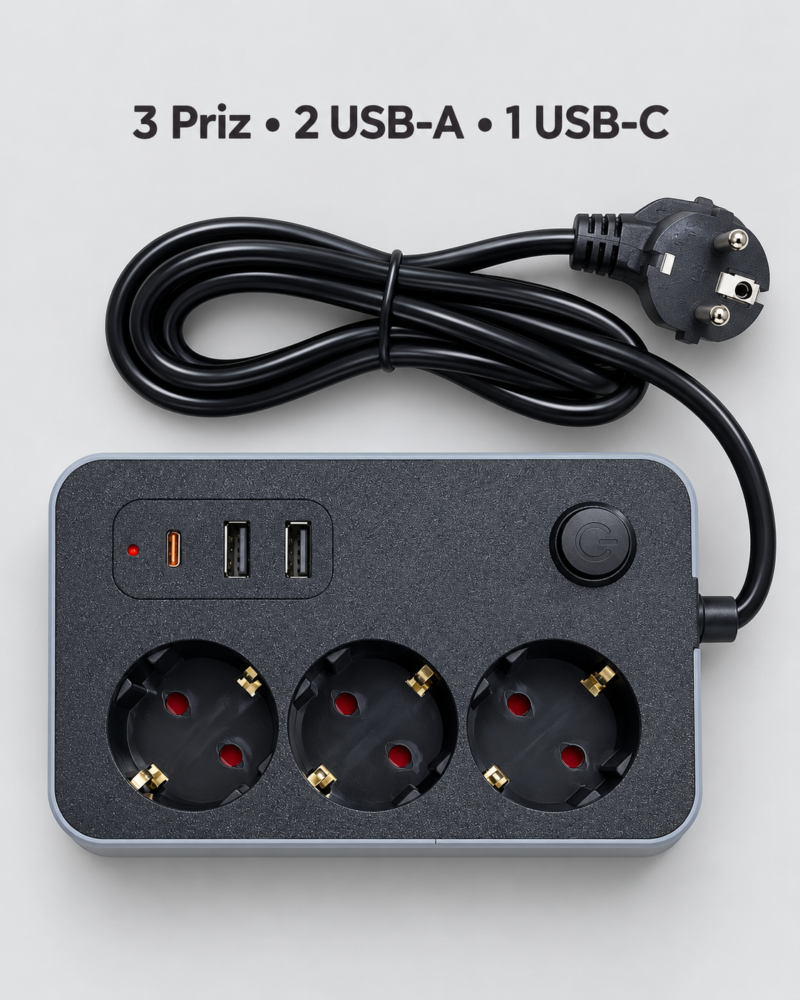 Ev ve Ofis Kullanımına Uygun USB ve Type C Şarj Çıkışlı Akım Korumalı Çoklu Priz - Lisinya