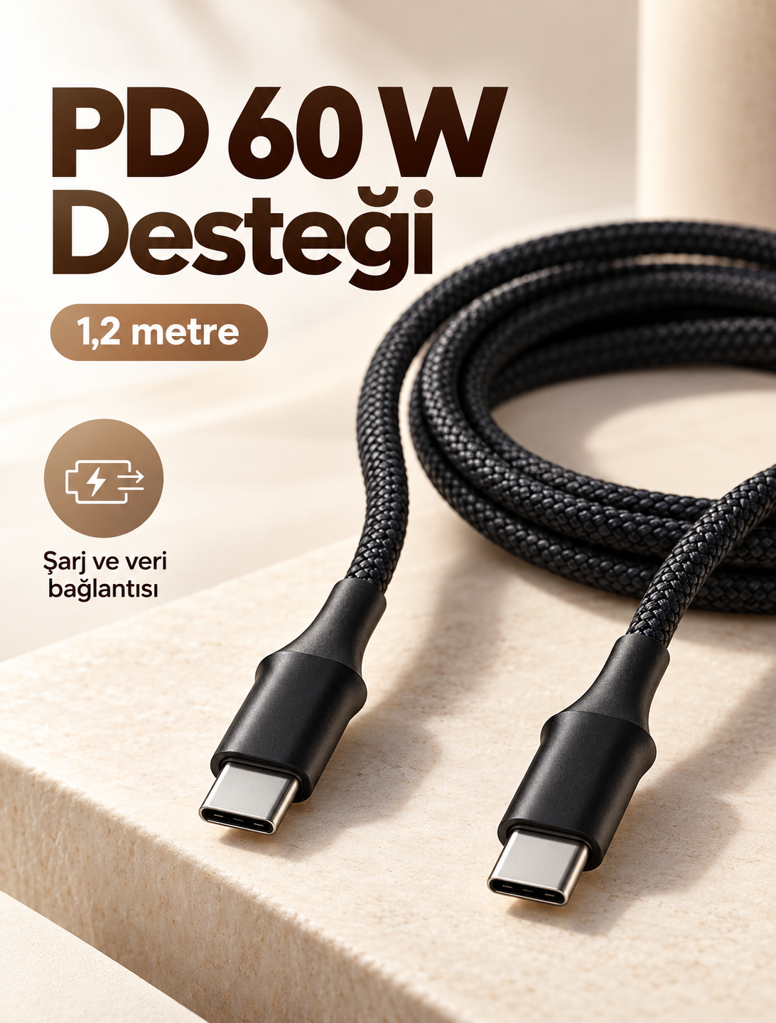 60W PD Hızlı Şarj Destekli LED Göstergeli Type C Kablo - Lisinya 60W PD Hızlı Şarj Destekli LED Göstergeli Type C Kablo - Lisinya
