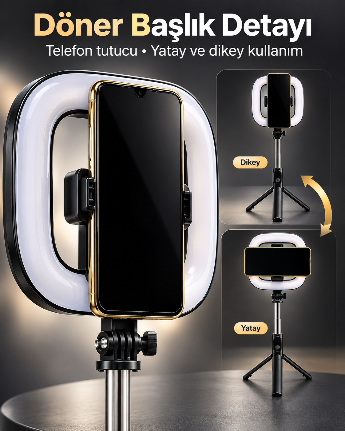 Type C Şarjlı RGB Halka Işık Manyetik Telefon Tutuculu Fotoğraf ve Video Standı - Lisinya