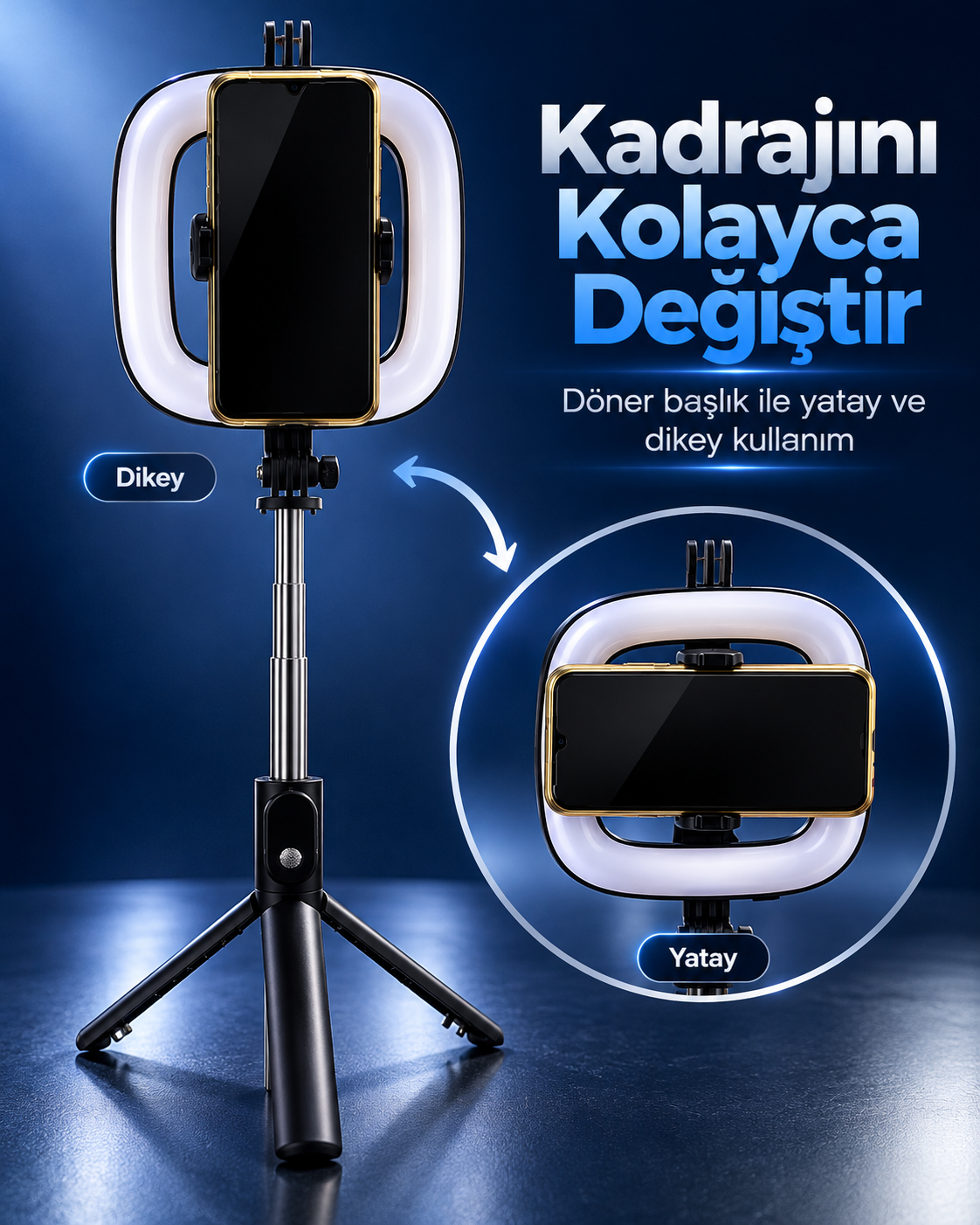 Parlaklık Ayarlı RGB Halka Işık Kablosuz Kumandalı ve Telefon Tutuculu Tripod - Lisinya