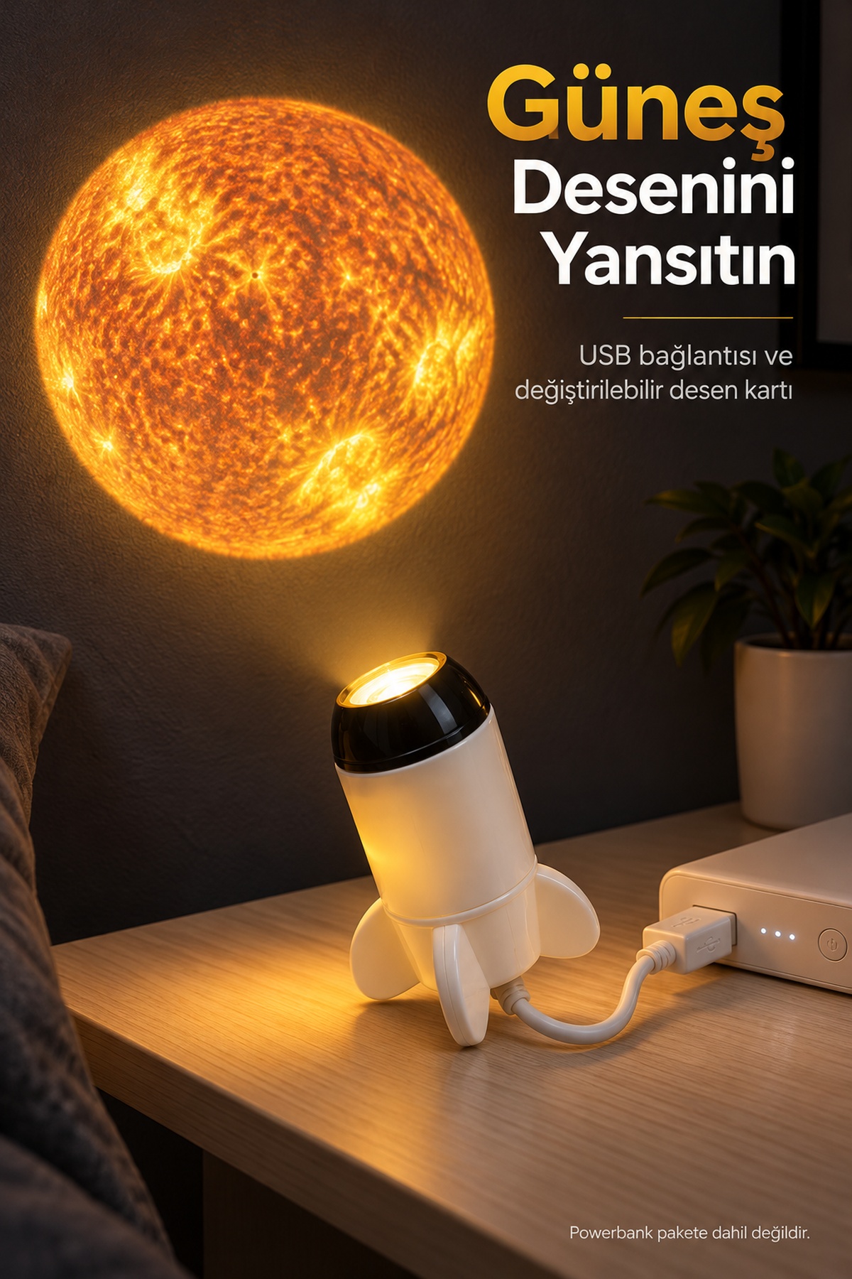 Roket Şeklinde Projeksiyon Lambası Değiştirilebilir Görsel Kartlı - Lisinya