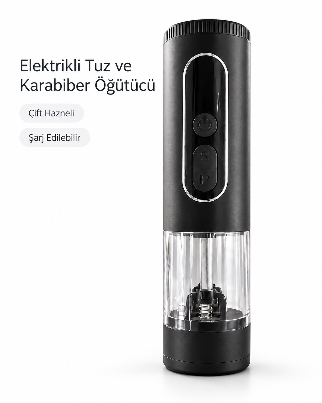 Çift Hazneli Şarj Edilebilir Elektrikli Tuz ve Karabiber Öğütücü - Lisinya