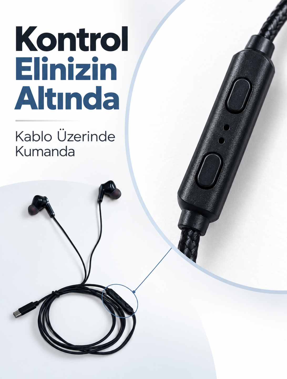 Dahili Mikrofonlu Type C Kablolu Kulaklık Siyah Gövde - Lisinya