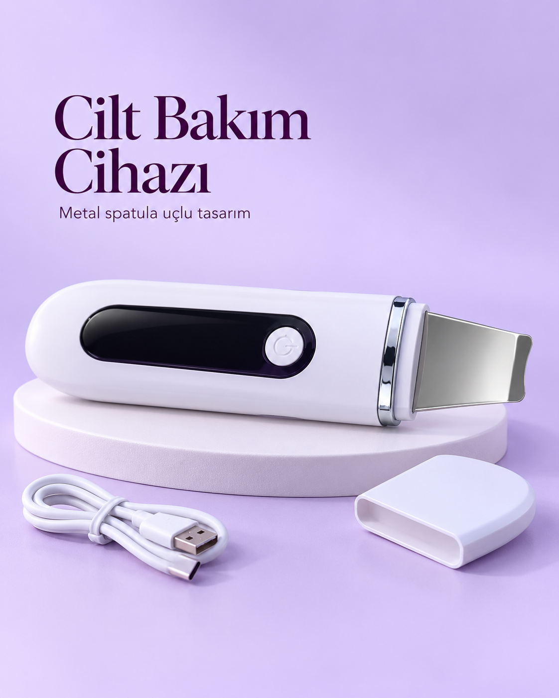 USB Şarjlı Metal Spatula Uçlu Beyaz Yüz ve Cilt Bakım Cihazı - Lisinya