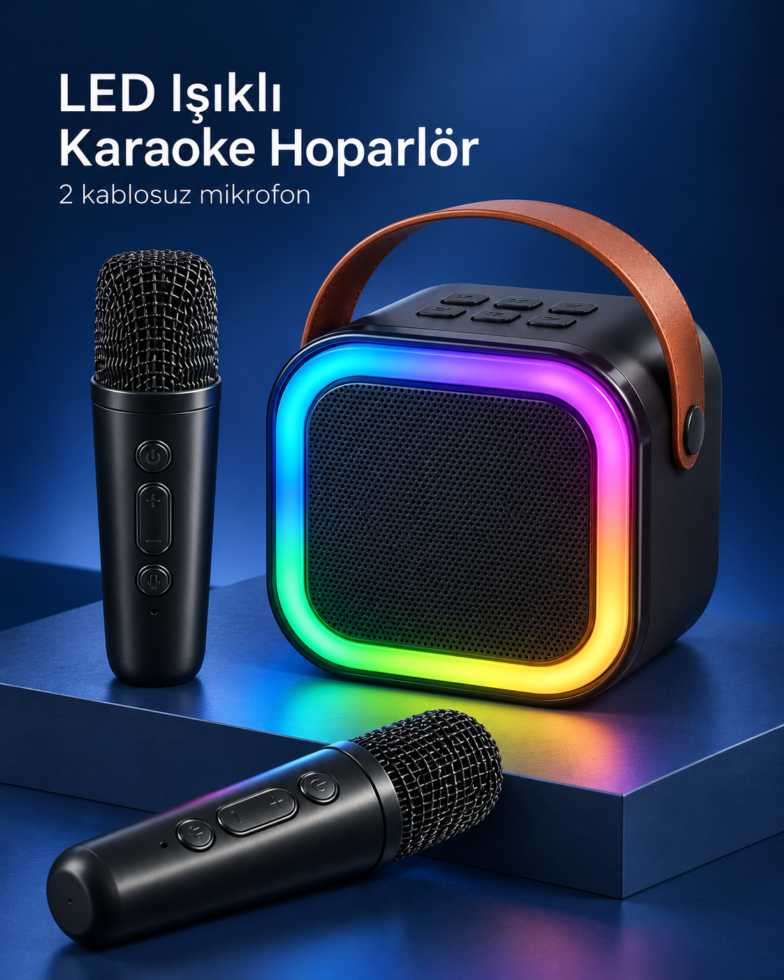 Çift Kablosuz Mikrofonlu LED Işıklı Bluetooth Karaoke Hoparlör Seti - Lisinya Çift Kablosuz Mikrofonlu LED Işıklı Bluetooth Karaoke Hoparlör Seti - Lisinya