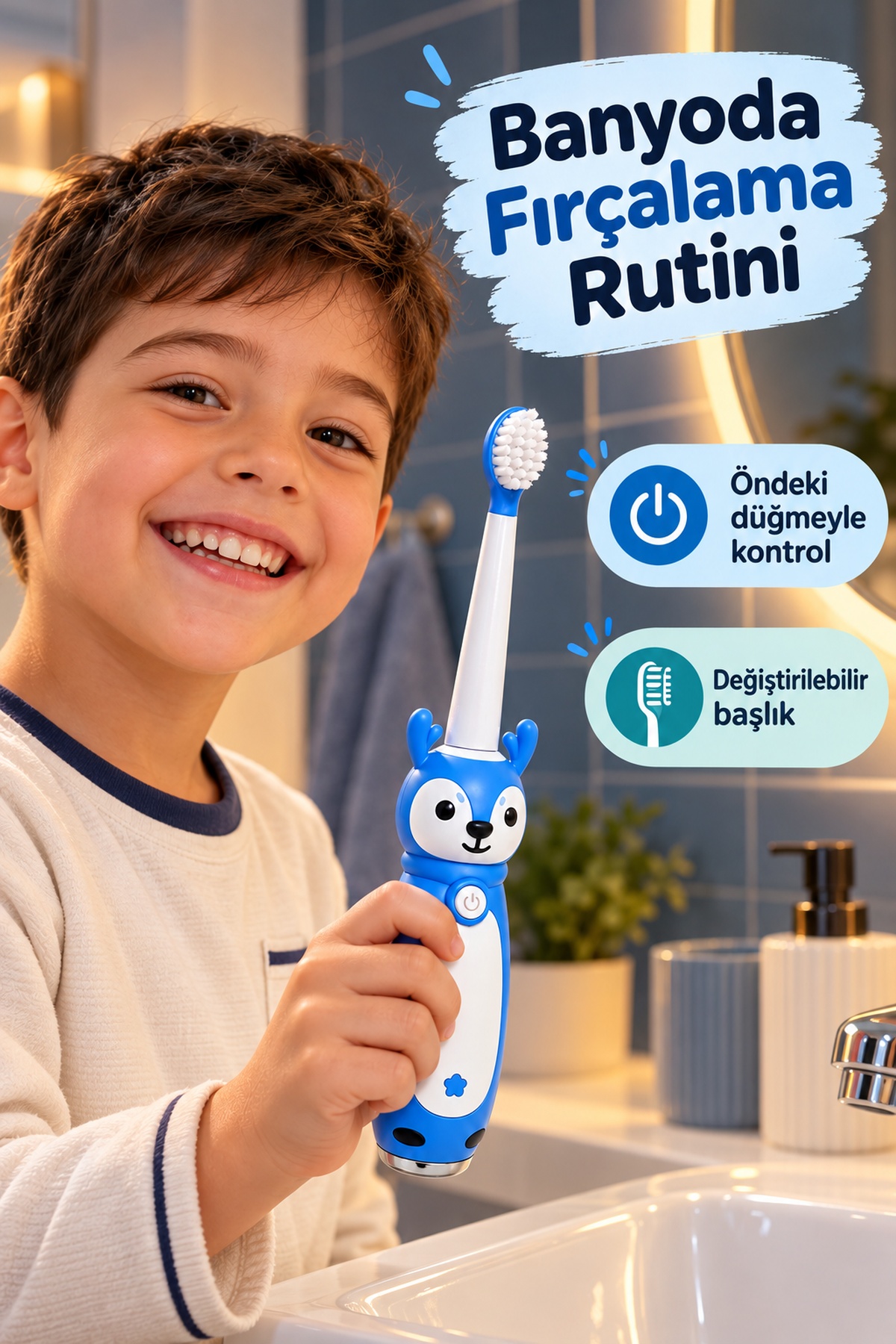Elektrikli Diş Fırçası Mavi Gövdeli İki Yedek Başlıklı - Lisinya