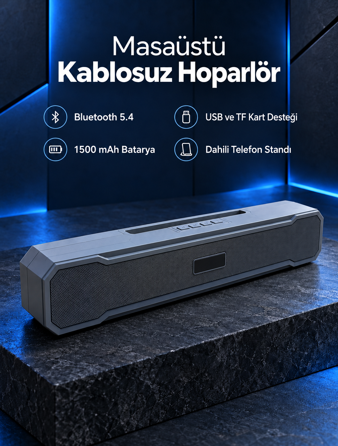 Yatay Formlu Telefon Standlı Type C Şarj Girişli Bluetooth Masaüstü Ses Sistemi - Lisinya