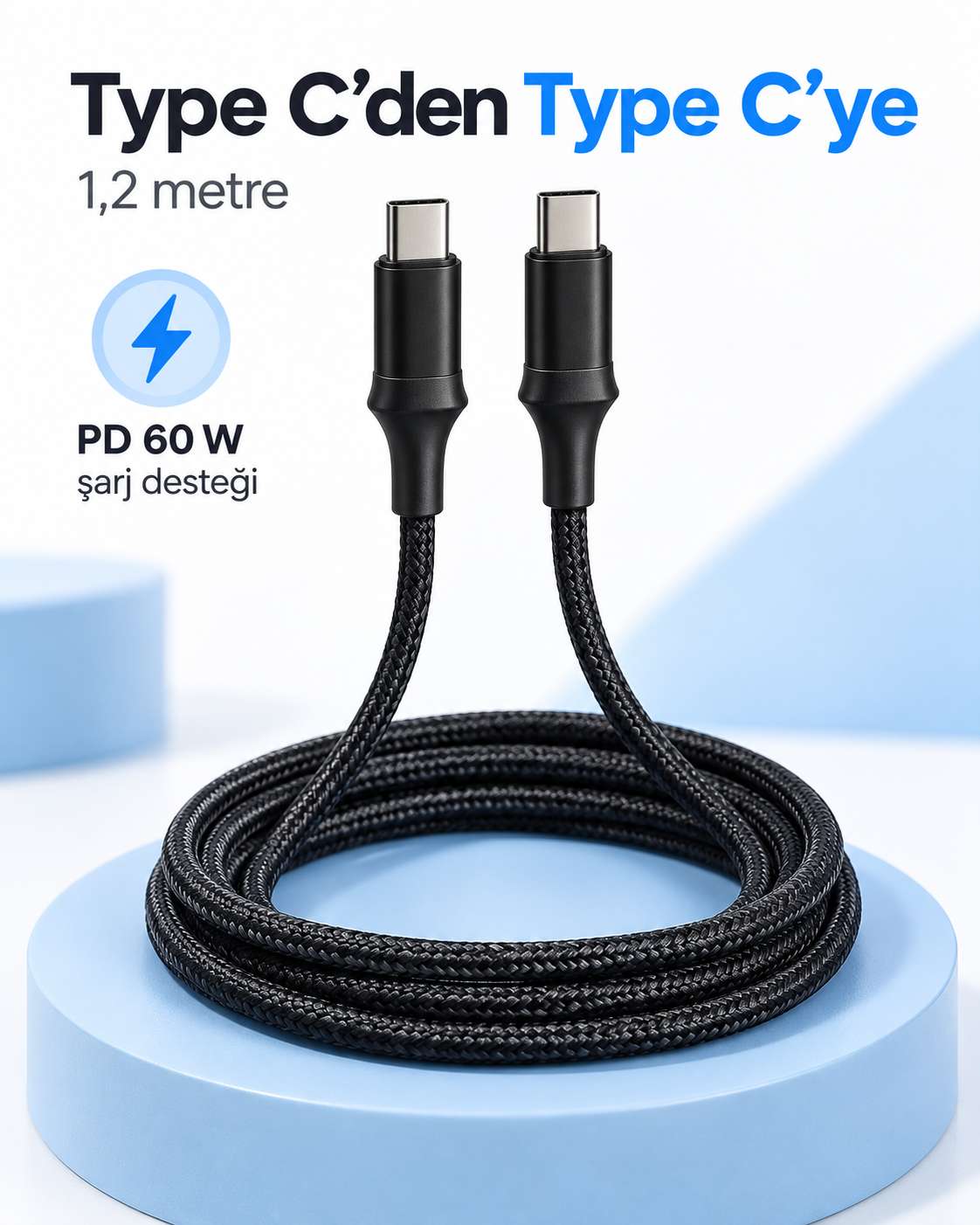 Type C to Type C LED Işıklı Şarj Kablosu 1,2 Metre - Lisinya Type C to Type C LED Işıklı Şarj Kablosu 1,2 Metre - Lisinya