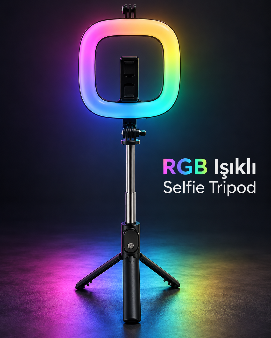 Fotoğraf ve Video Çekimi İçin RGB Halka Işık Bluetooth Kumandalı Telefon Tripodu - Lisinya
