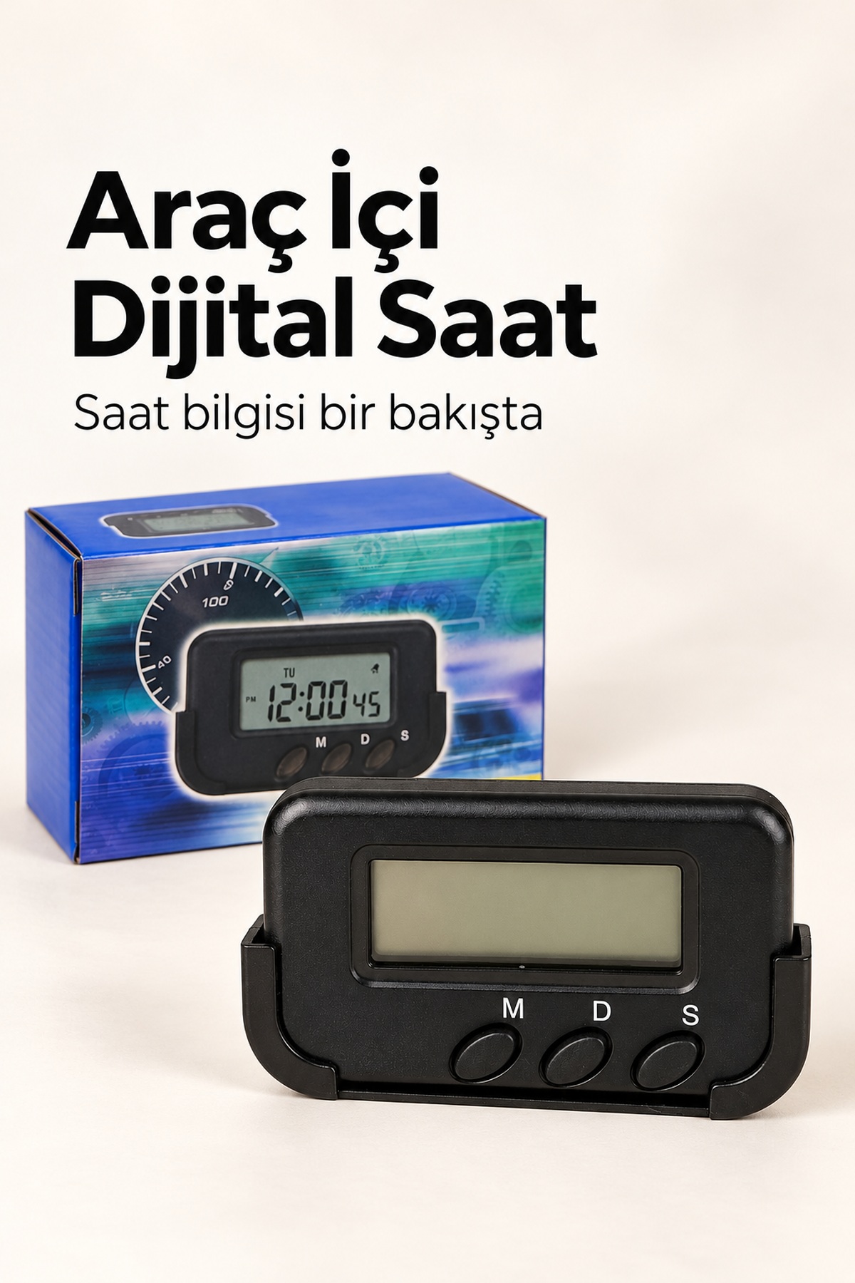 Alarm ve Kronometre Özellikli Araç İçi Dijital Saat - Lisinya