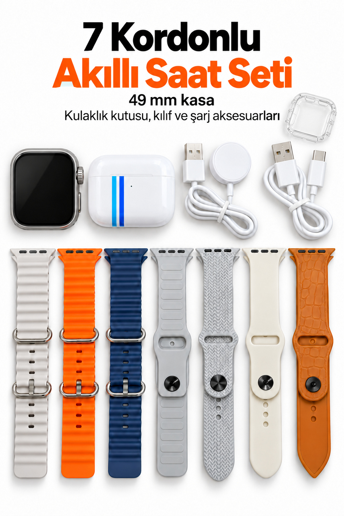 Akıllı Saat Bluetooth Aramalı ve 7 Kordonlu Set - Lisinya