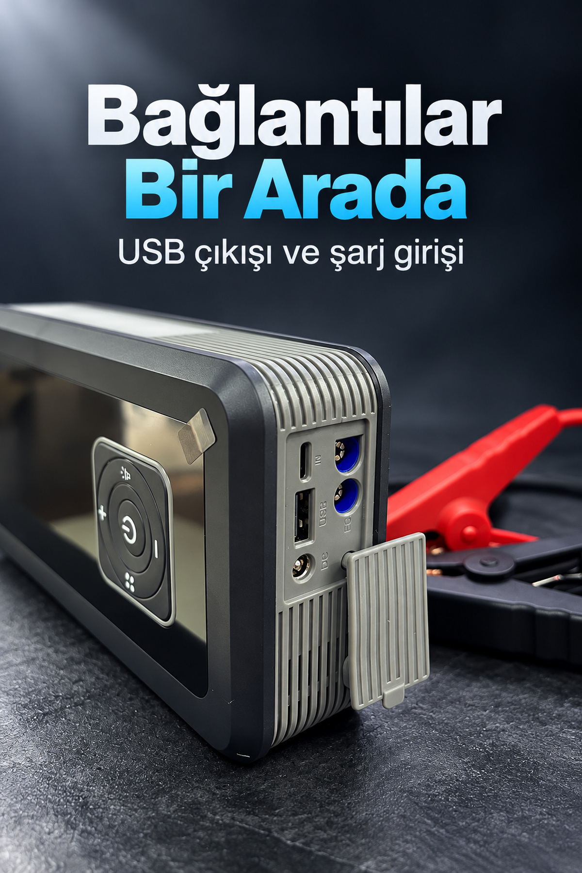 Araç İçin Lastik Şişirme Pompası ve LED Aydınlatmalı Akü Takviye Cihazı - Lisinya
