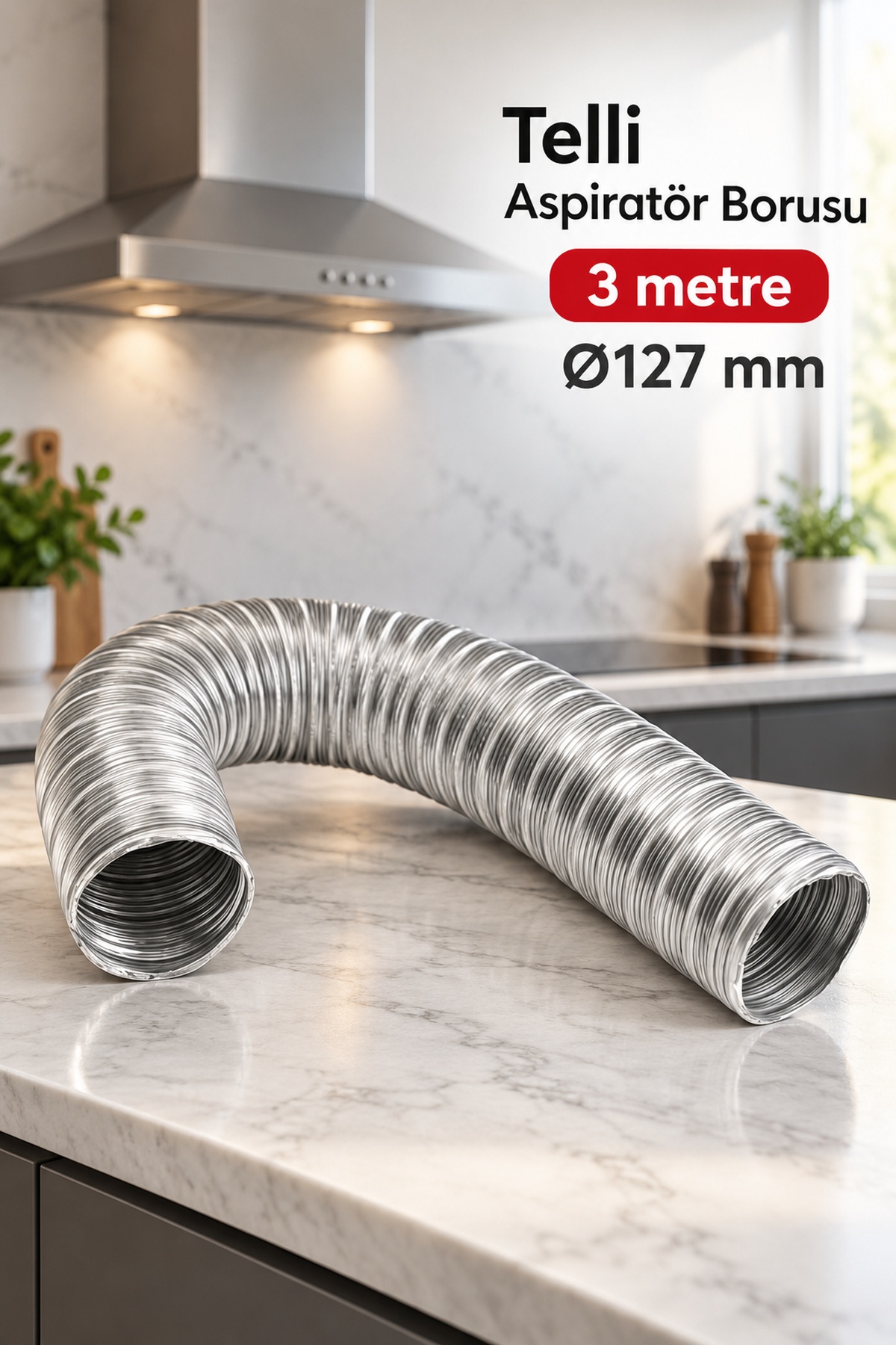 Gümüş Renkli Telli Aspiratör Borusu 3 Metre - Lisinya
