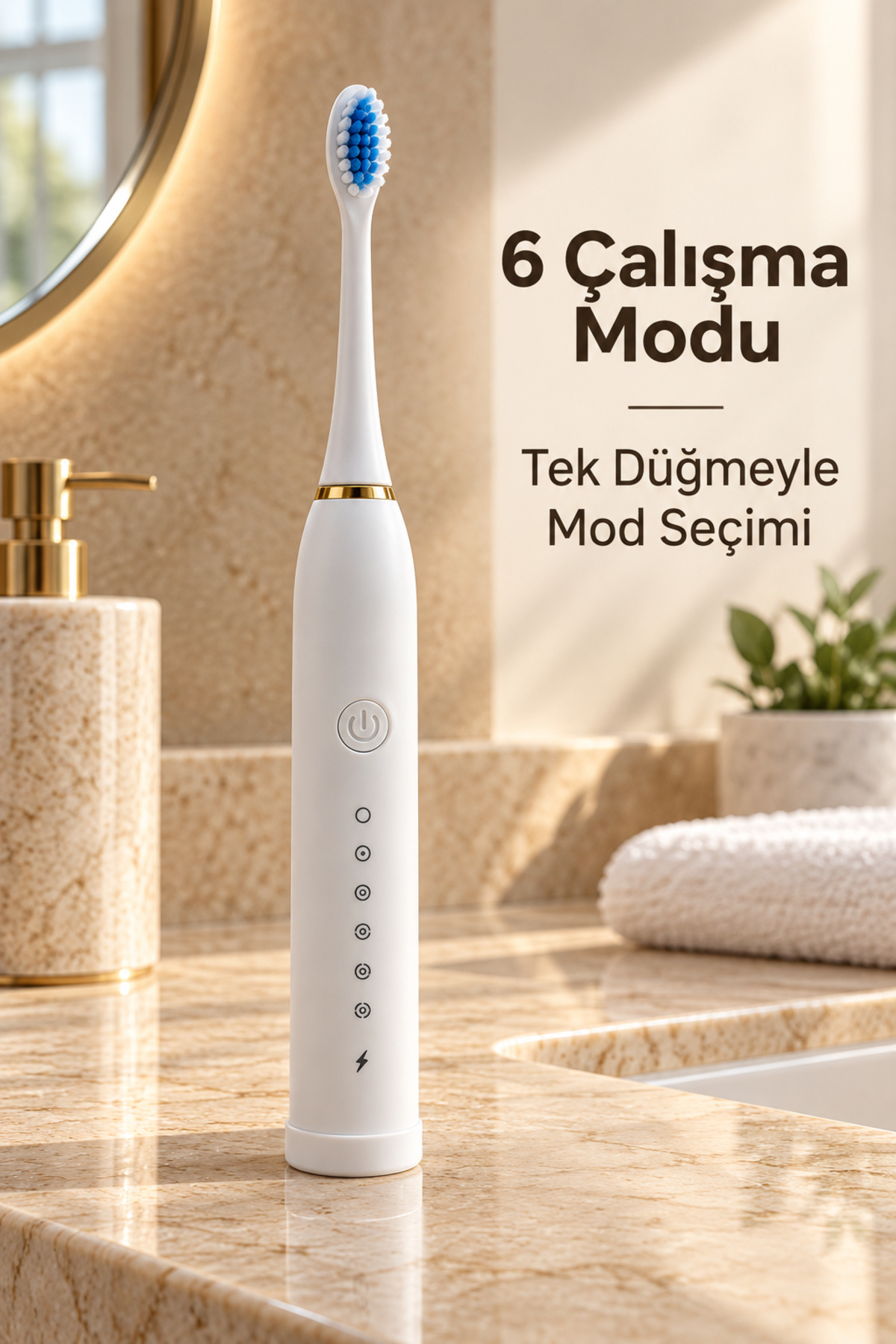 Şarjlı Elektrikli Diş Fırçası Beyaz 6 Modlu - Lisinya