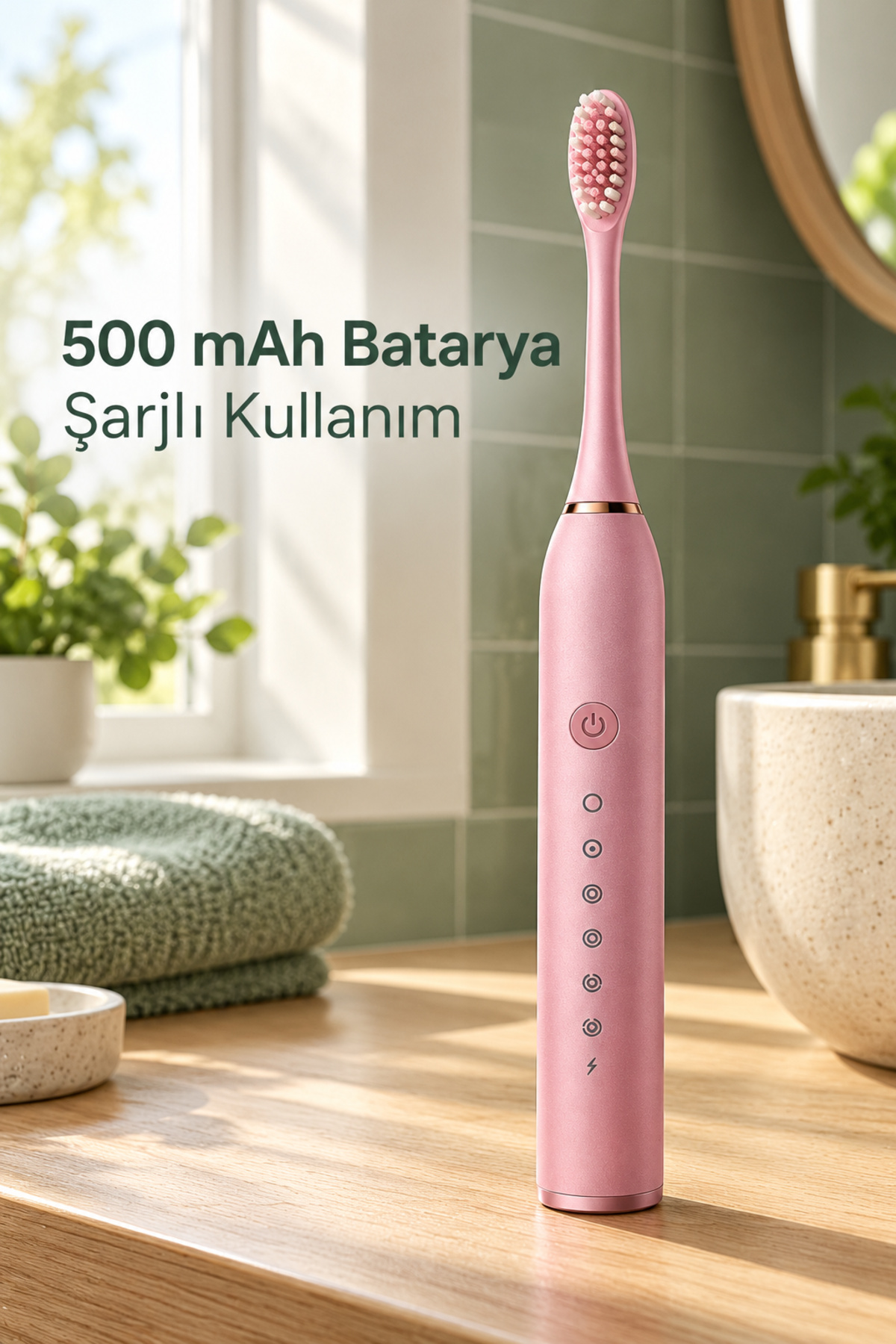 Pembe Şarjlı Diş Fırçası 500 mAh Bataryalı - Lisinya