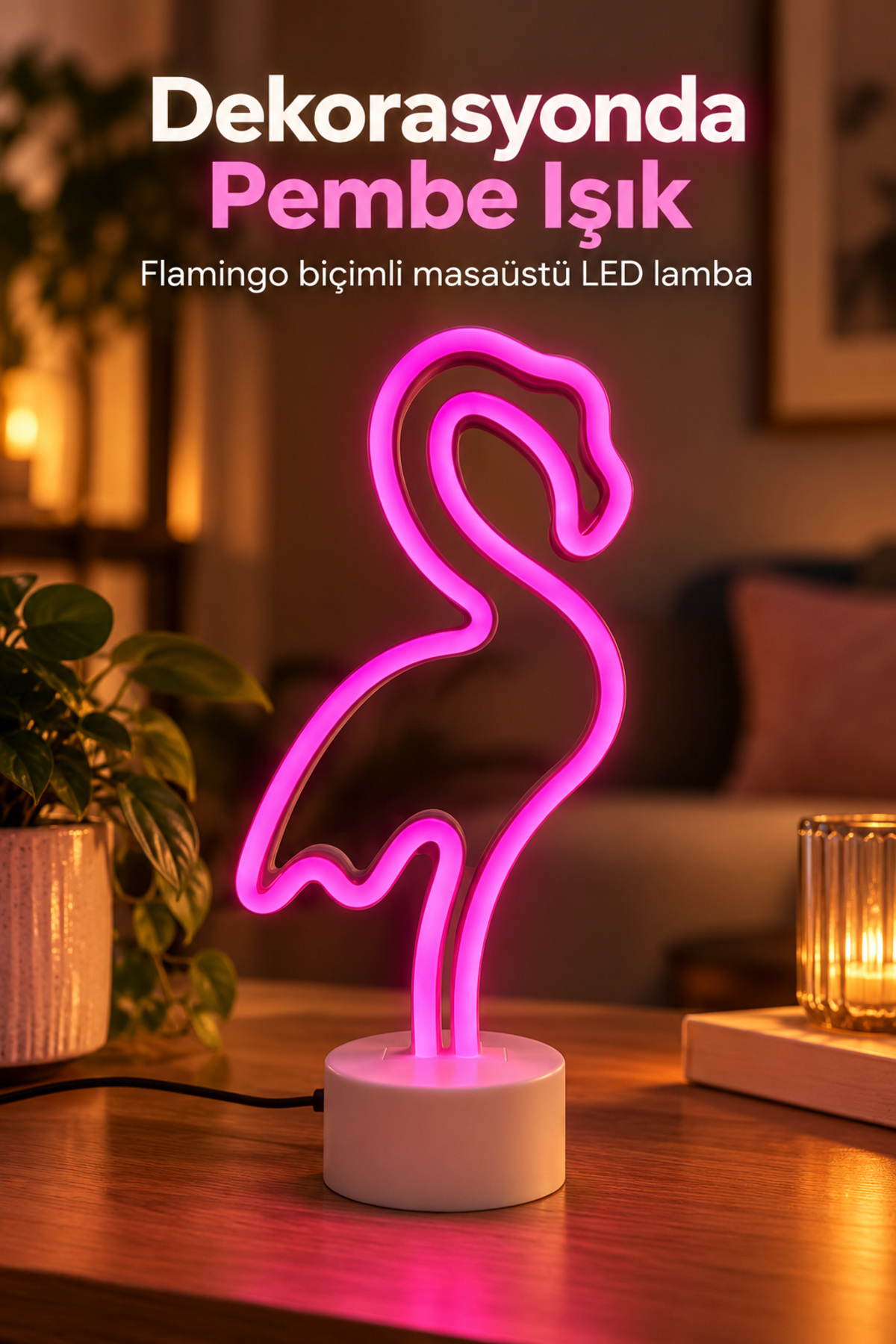 Dekoratif Flamingo Neon Lamba Pembe Işıklı Beyaz Tabanlı - Lisinya Dekoratif Flamingo Neon Lamba Pembe Işıklı Beyaz Tabanlı - Lisinya