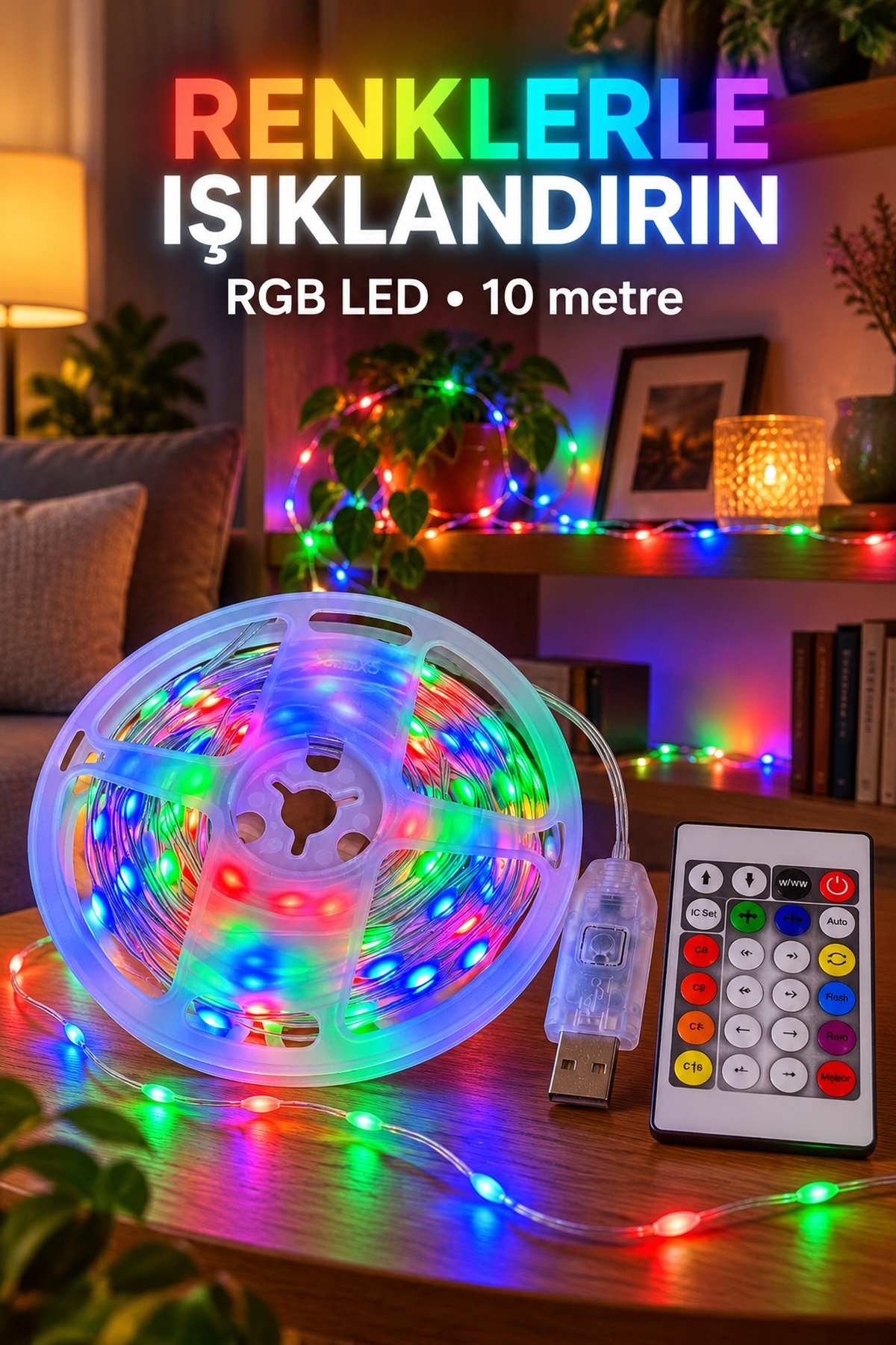 10 Metre Kumandalı Animasyonlu RGB LED Tel Aydınlatma - Lisinya 10 Metre Kumandalı Animasyonlu RGB LED Tel Aydınlatma - Lisinya