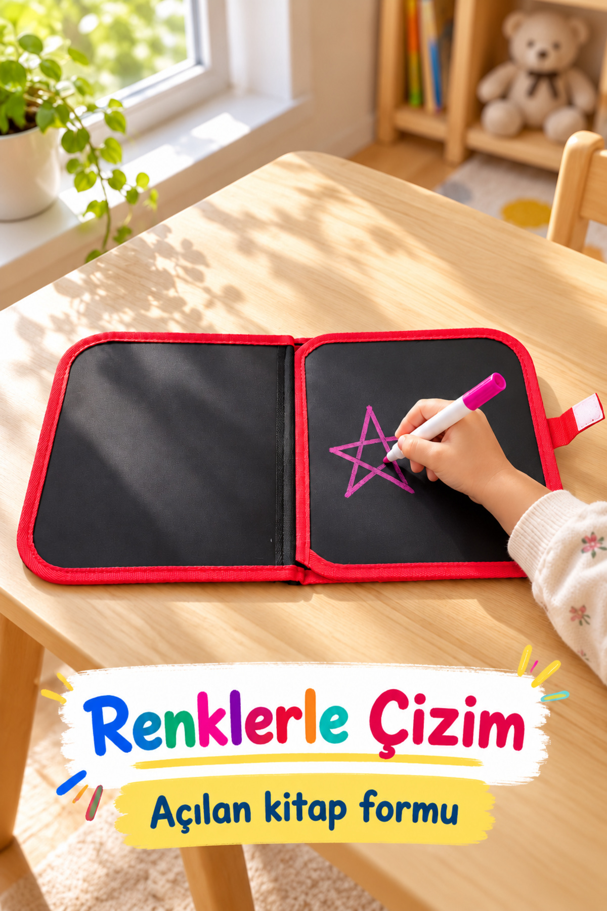 Çizim Kitabı Renkli Kalemler ve Siyah Kalem Tutuculu - Lisinya