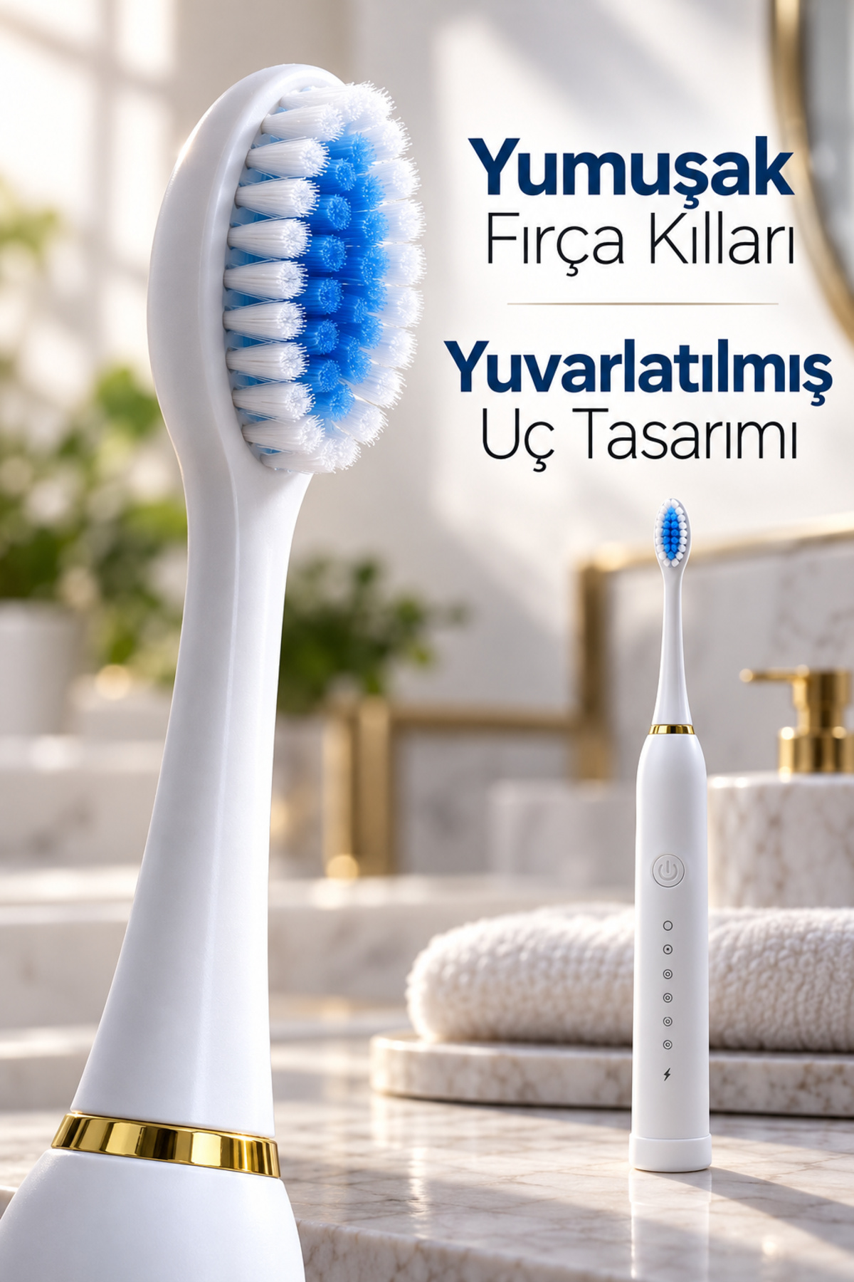 Beyaz Elektrikli Diş Fırçası 3 Yedek Başlıklı - Lisinya