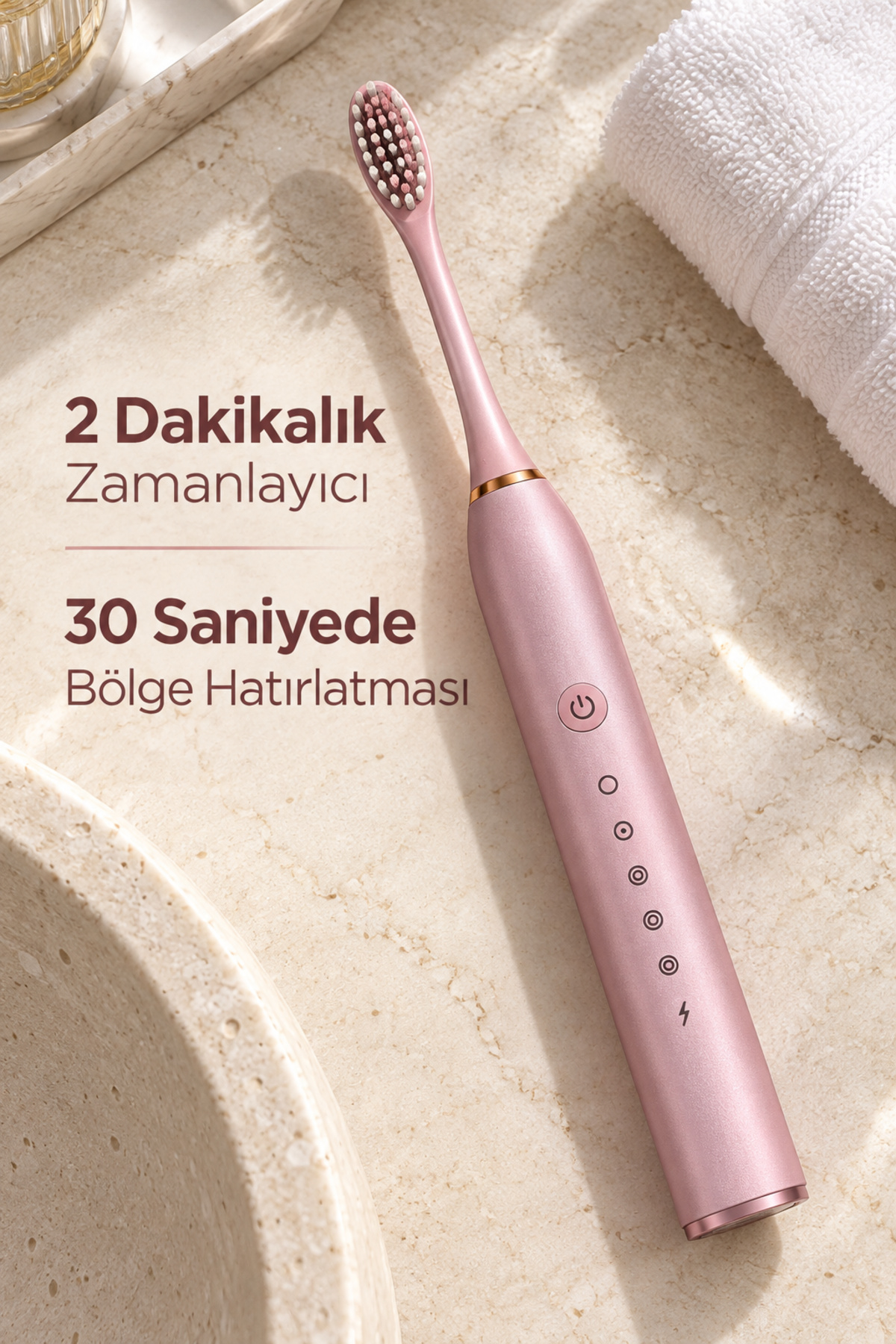 Pembe Elektrikli Diş Fırçası IPX7 Suya Dayanıklı - Lisinya Pembe Elektrikli Diş Fırçası IPX7 Suya Dayanıklı - Lisinya