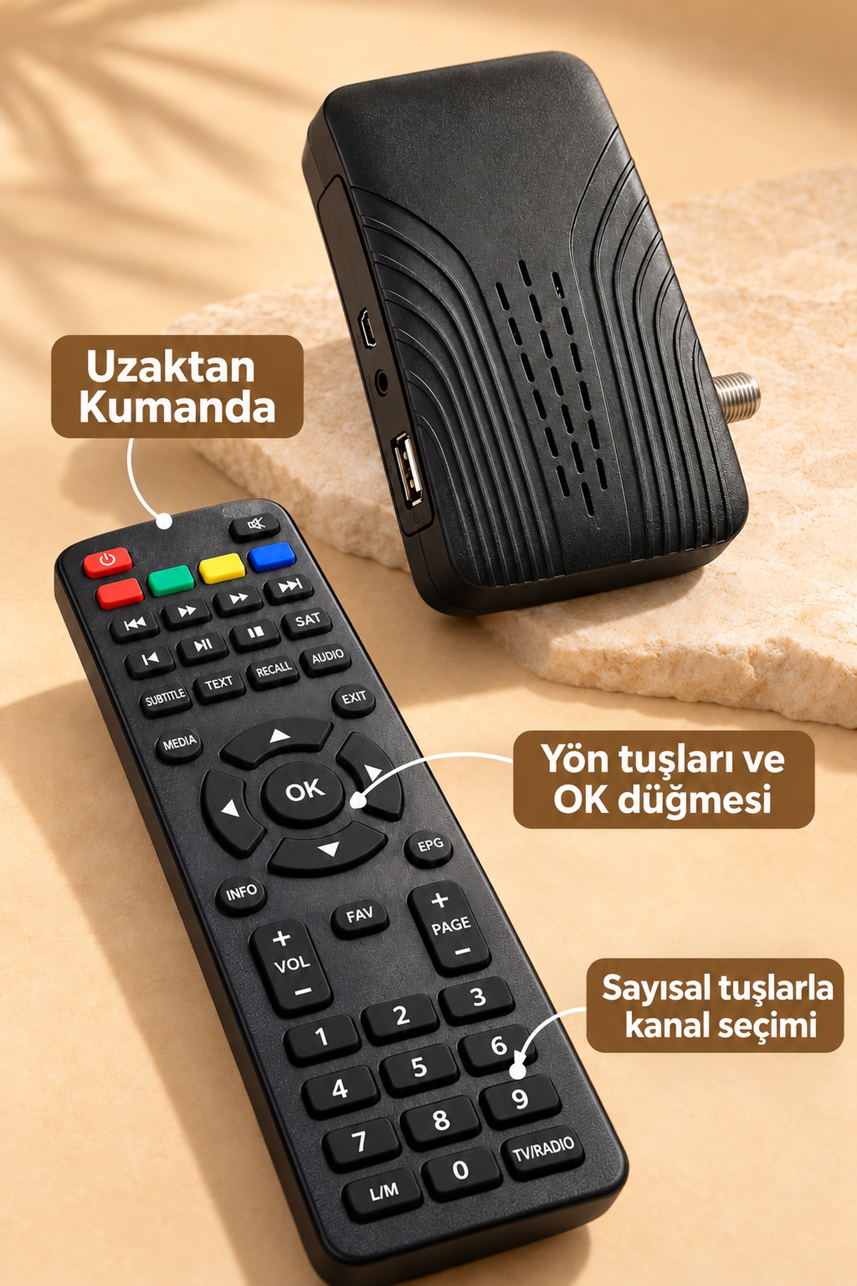 HDMI Kablolu ve Adaptörlü HD Uydu Alıcısı - Lisinya