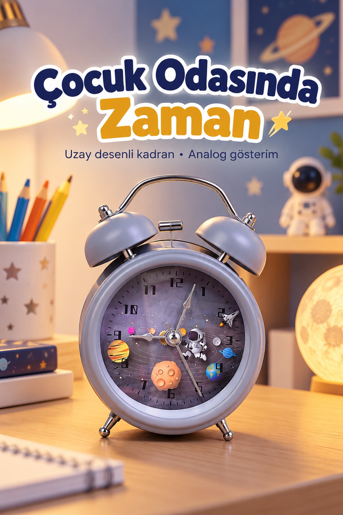 Çift Çanlı Analog Çalar Saat Dekoratif Masa Saati - Lisinya