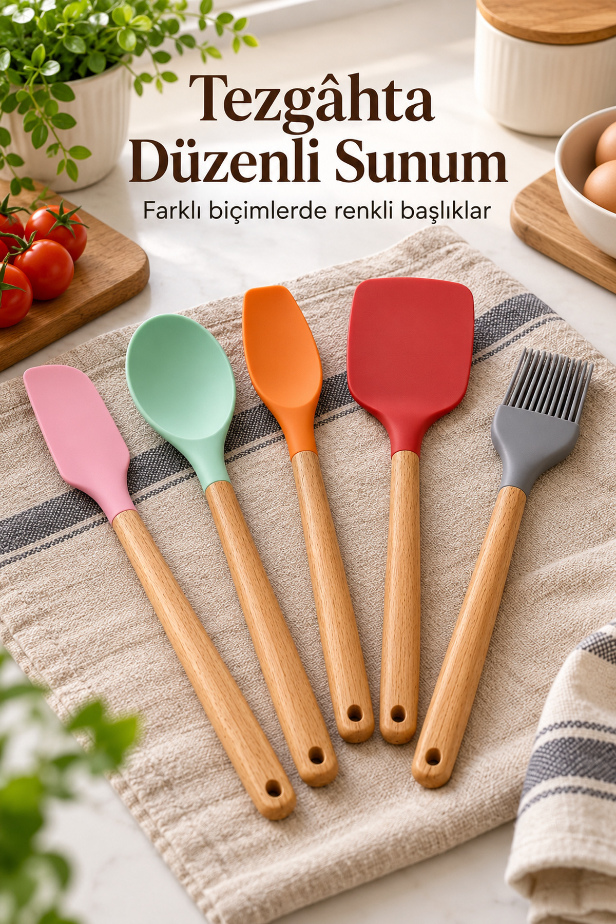 Mutfak Spatula Seti Farklı Biçimlerde Renkli Başlıklar - Lisinya