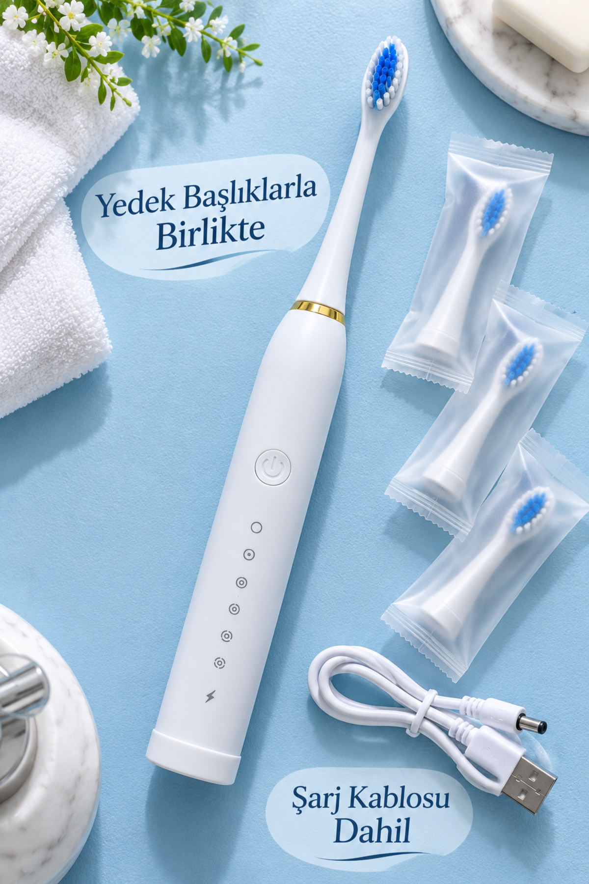 Beyaz Elektrikli Diş Fırçası 500 mAh Bataryalı - Lisinya