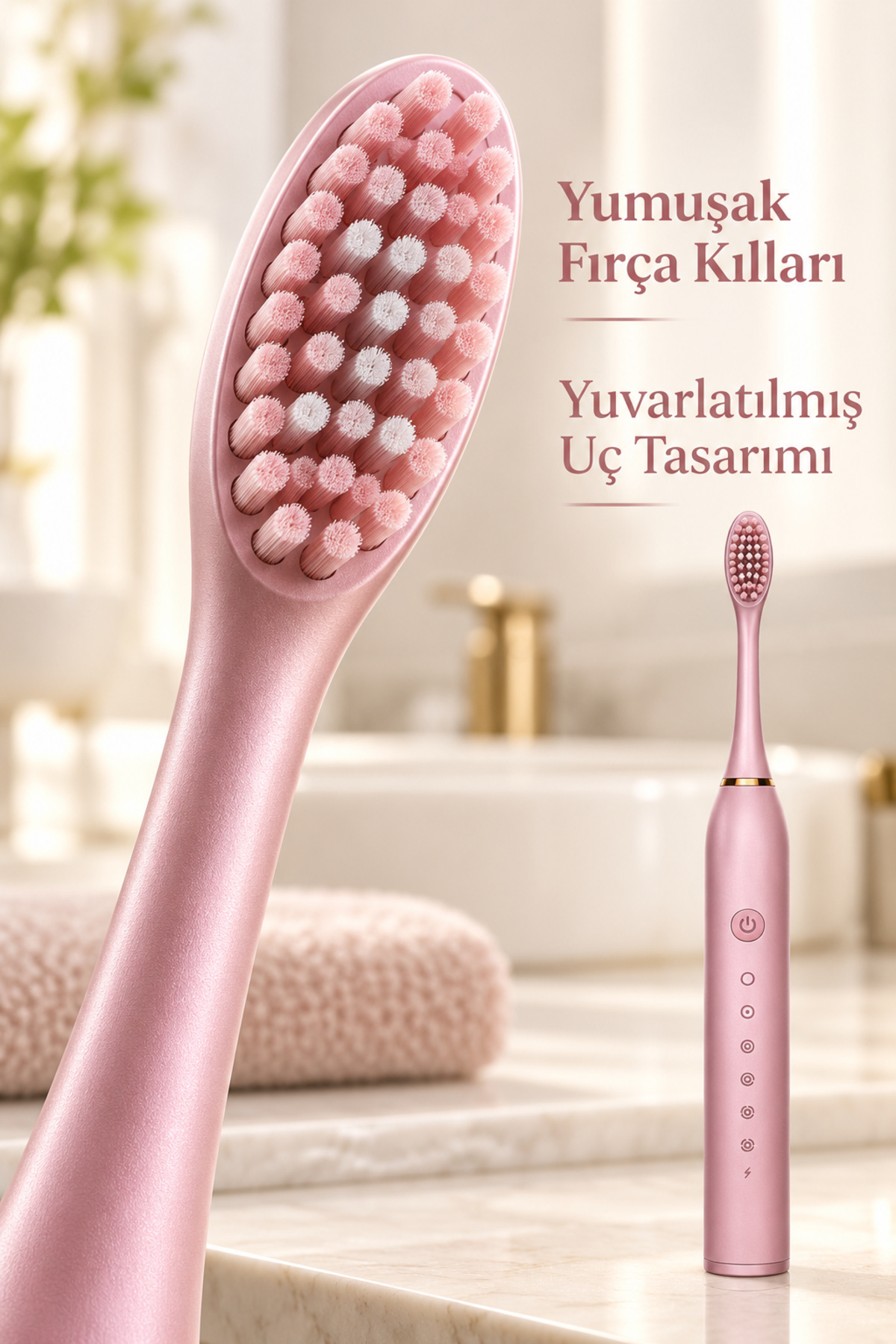 Pembe Elektrikli Diş Fırçası IPX7 Suya Dayanıklı - Lisinya Pembe Elektrikli Diş Fırçası IPX7 Suya Dayanıklı - Lisinya