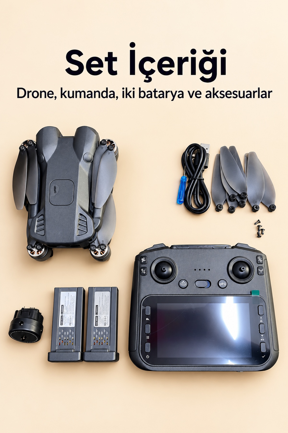 Kameralı Drone Seti Çift Batarya ve Yedek Pervaneler - Lisinya