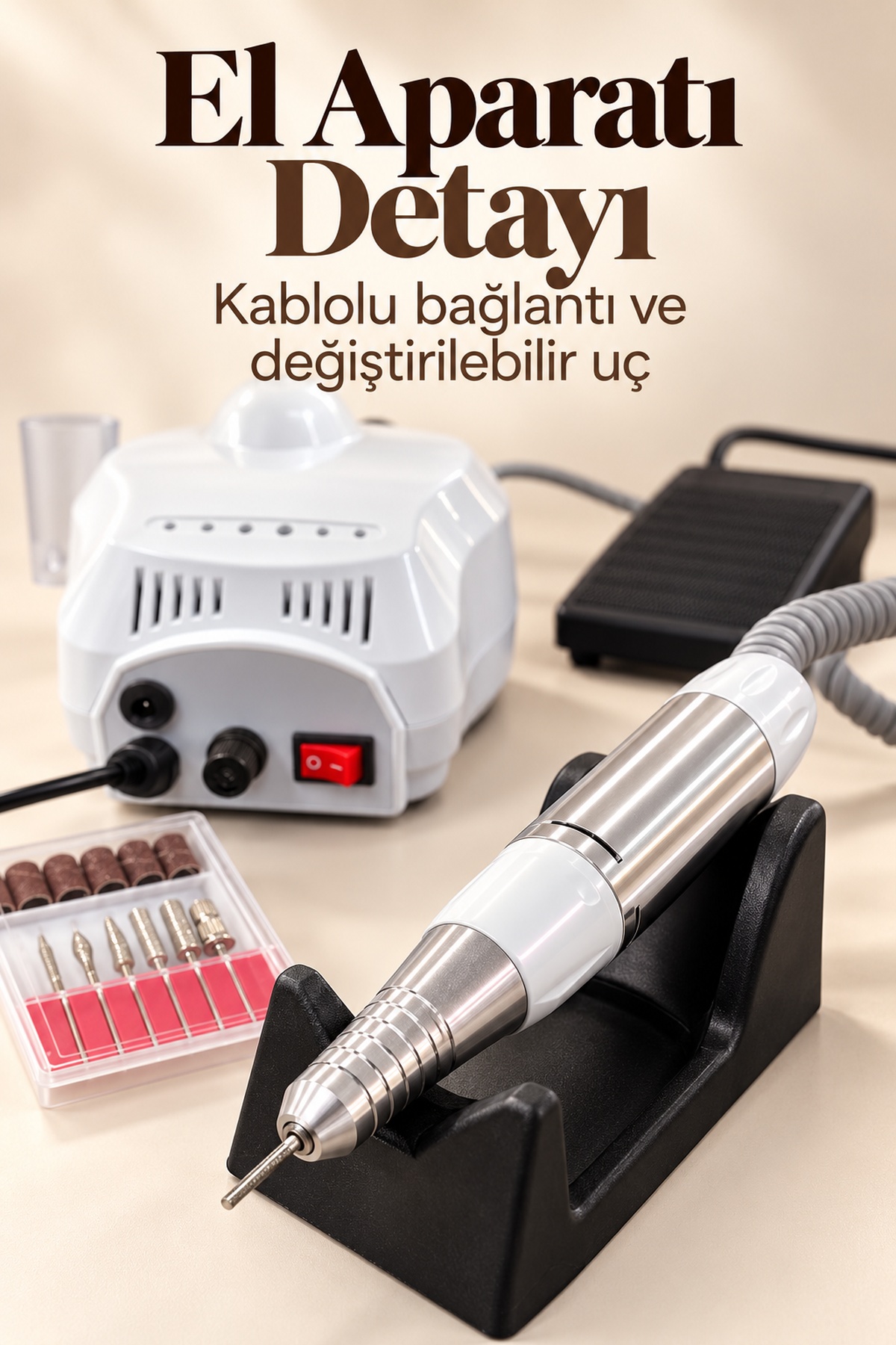 Tırnak Törpü Cihazı Metal Uçlar ve Zımpara Bantlarıyla - Lisinya