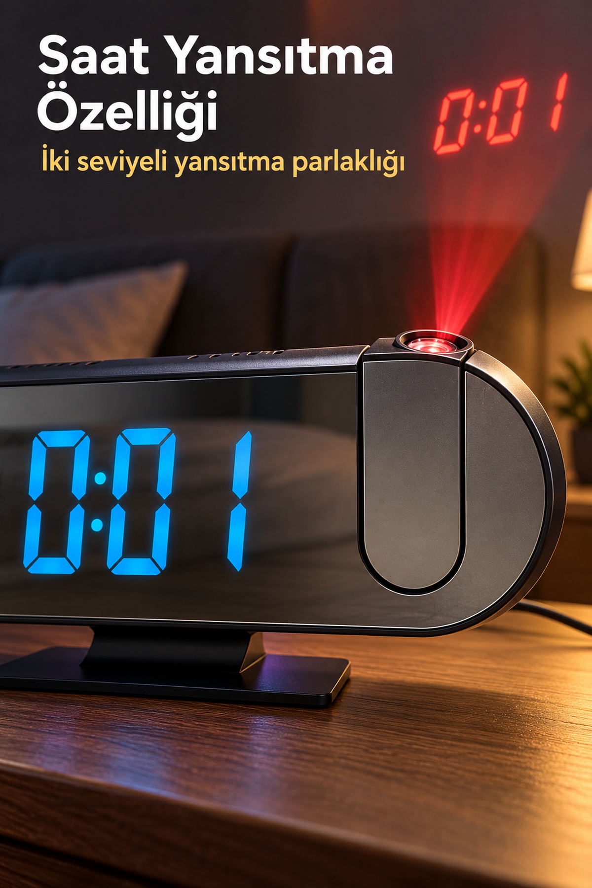 Projeksiyonlu Dijital Masa Saati Alarm ve Sıcaklık Göstergeli - Lisinya