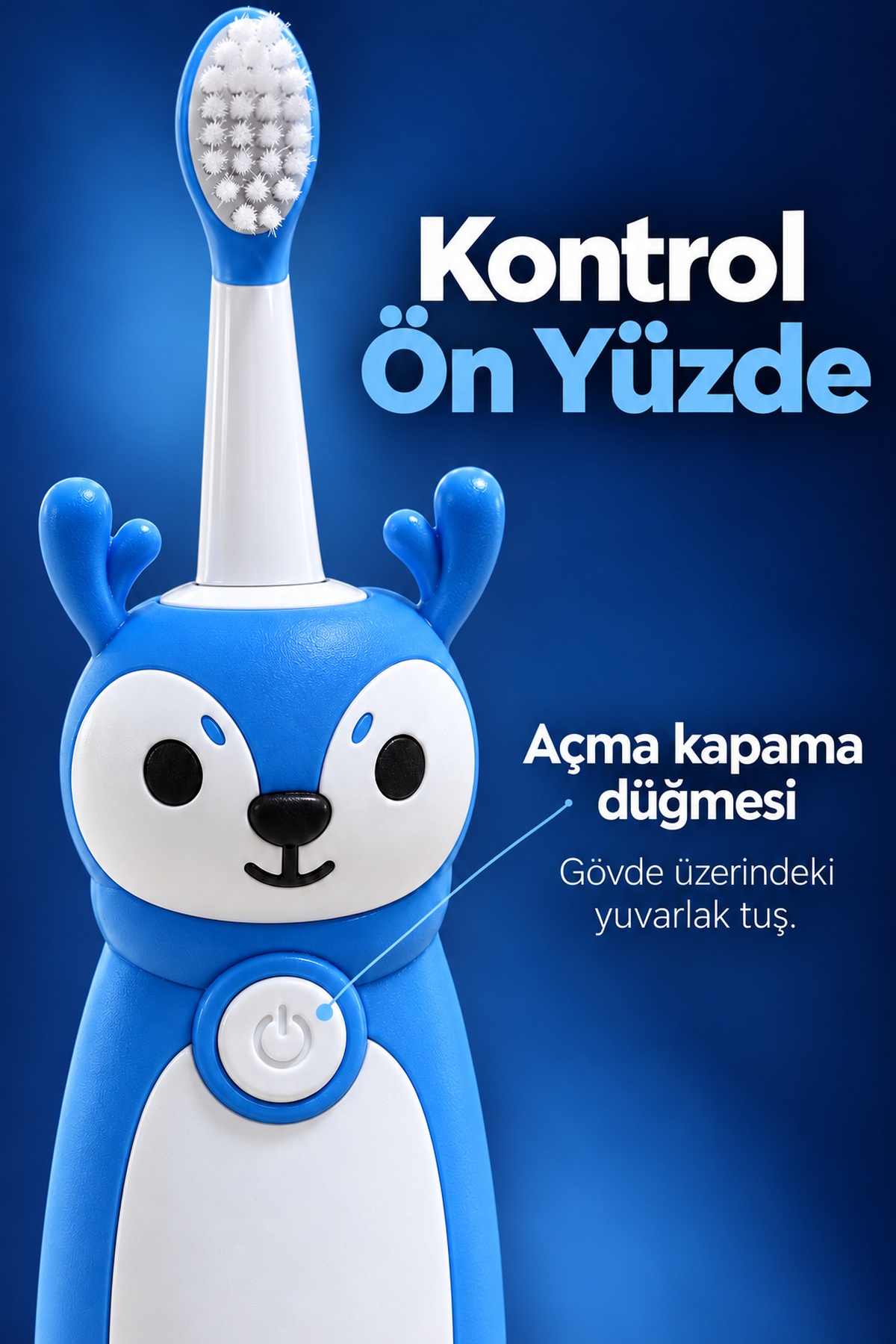 Şarjlı Diş Fırçası Mavi Geyik Tasarımlı Oval Başlıklı - Lisinya
