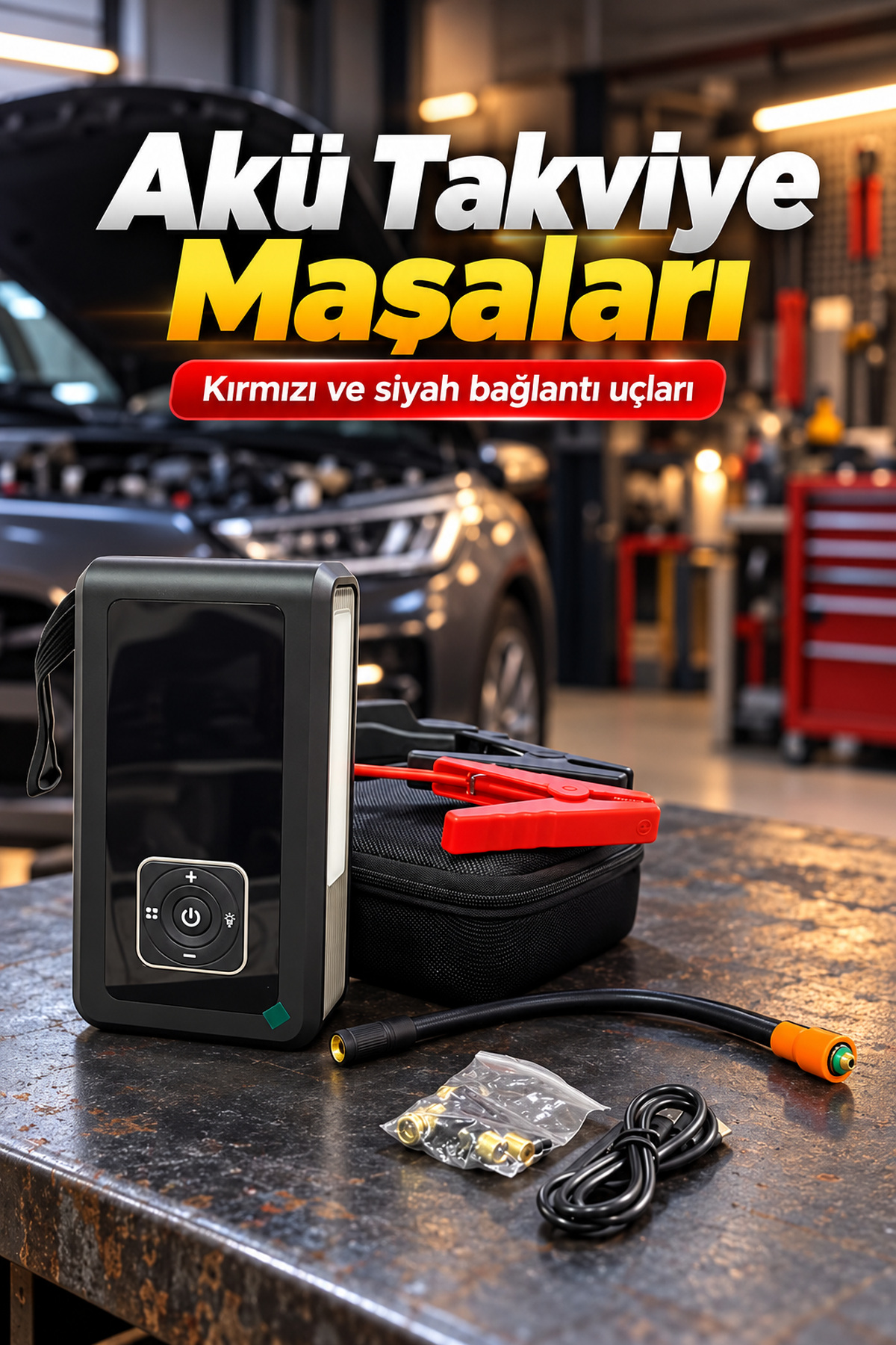 Taşınabilir Akü Takviye Cihazı ve Powerbank Özellikli Lastik Şişirme Pompası - Lisinya