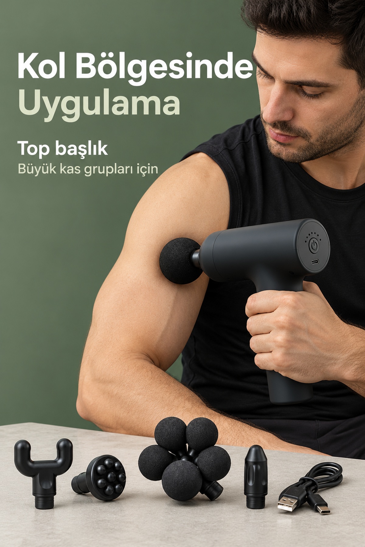El Tipi Masaj Tabancası Top Başlıklı Siyah Gövde - Lisinya