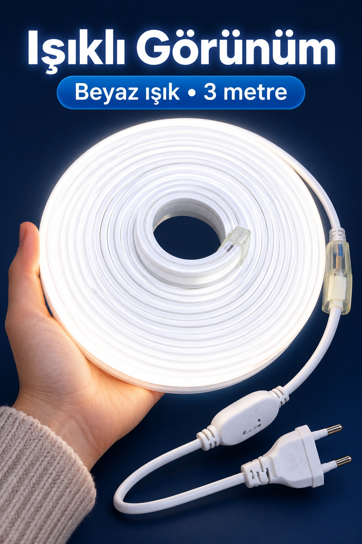 Beyaz Işıklı Şerit Aydınlatma 3 Metre Fişli Model - Lisinya Beyaz Işıklı Şerit Aydınlatma 3 Metre Fişli Model - Lisinya