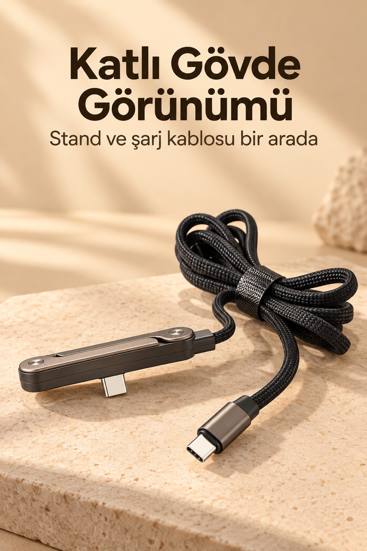 Telefon Standlı Şarj Kablosu Katlanabilir Metal Kollu - Lisinya