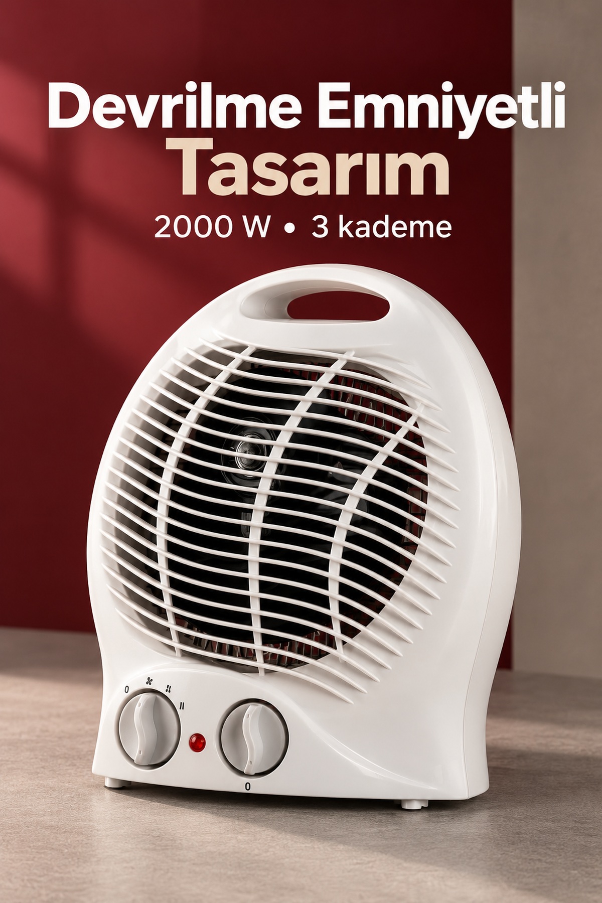 Termostatlı ve Devrilme Emniyetli Beyaz Fanlı Isıtıcı - Lisinya
