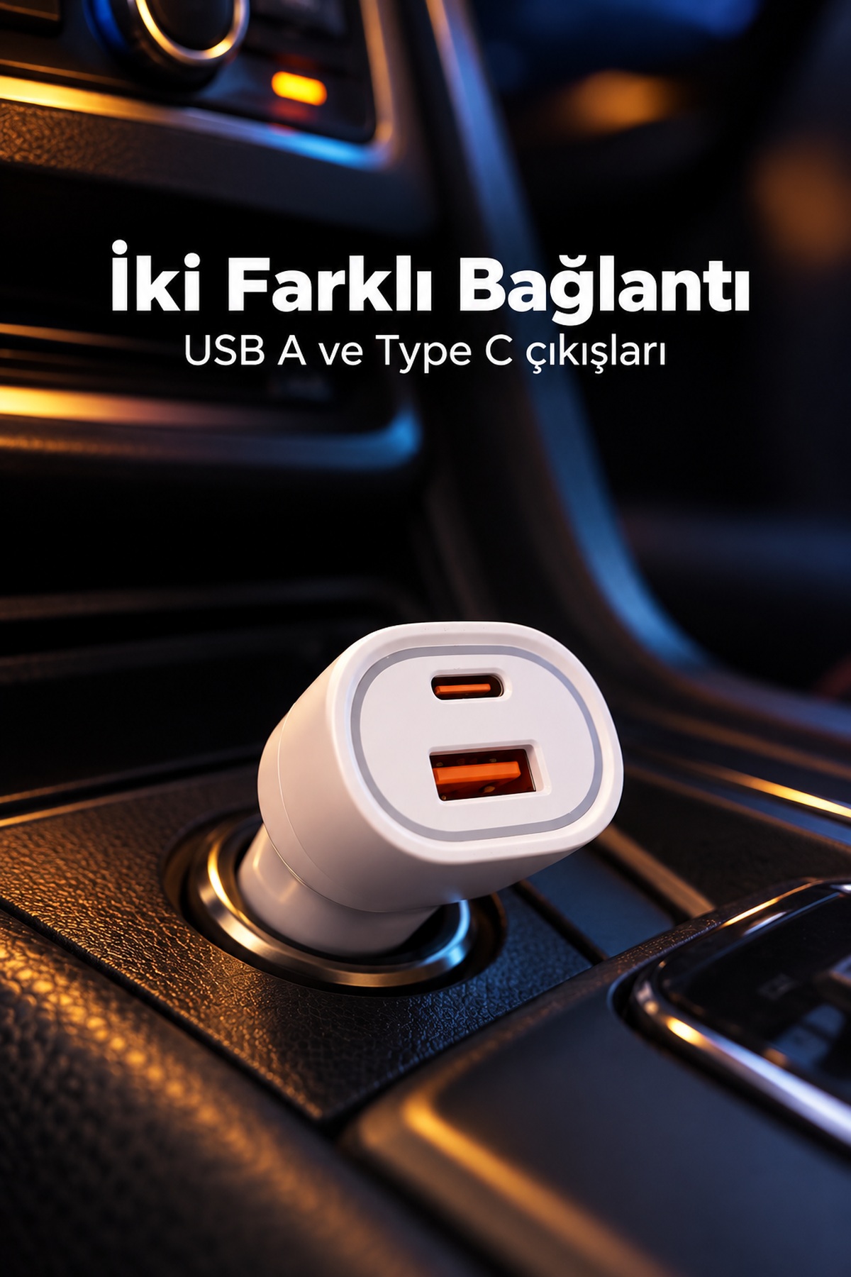 Beyaz Gövdeli Çift Çıkışlı Araç İçi Şarj Aleti - Lisinya Beyaz Gövdeli Çift Çıkışlı Araç İçi Şarj Aleti - Lisinya