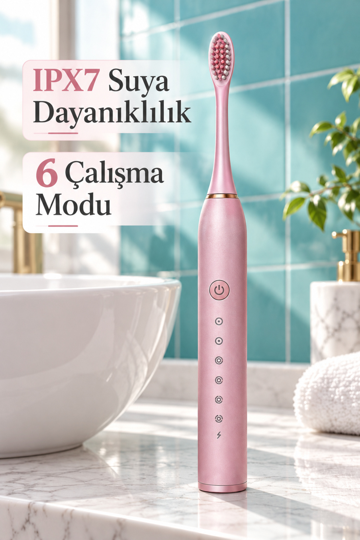 Pembe Elektrikli Diş Fırçası IPX7 Suya Dayanıklı - Lisinya Pembe Elektrikli Diş Fırçası IPX7 Suya Dayanıklı - Lisinya