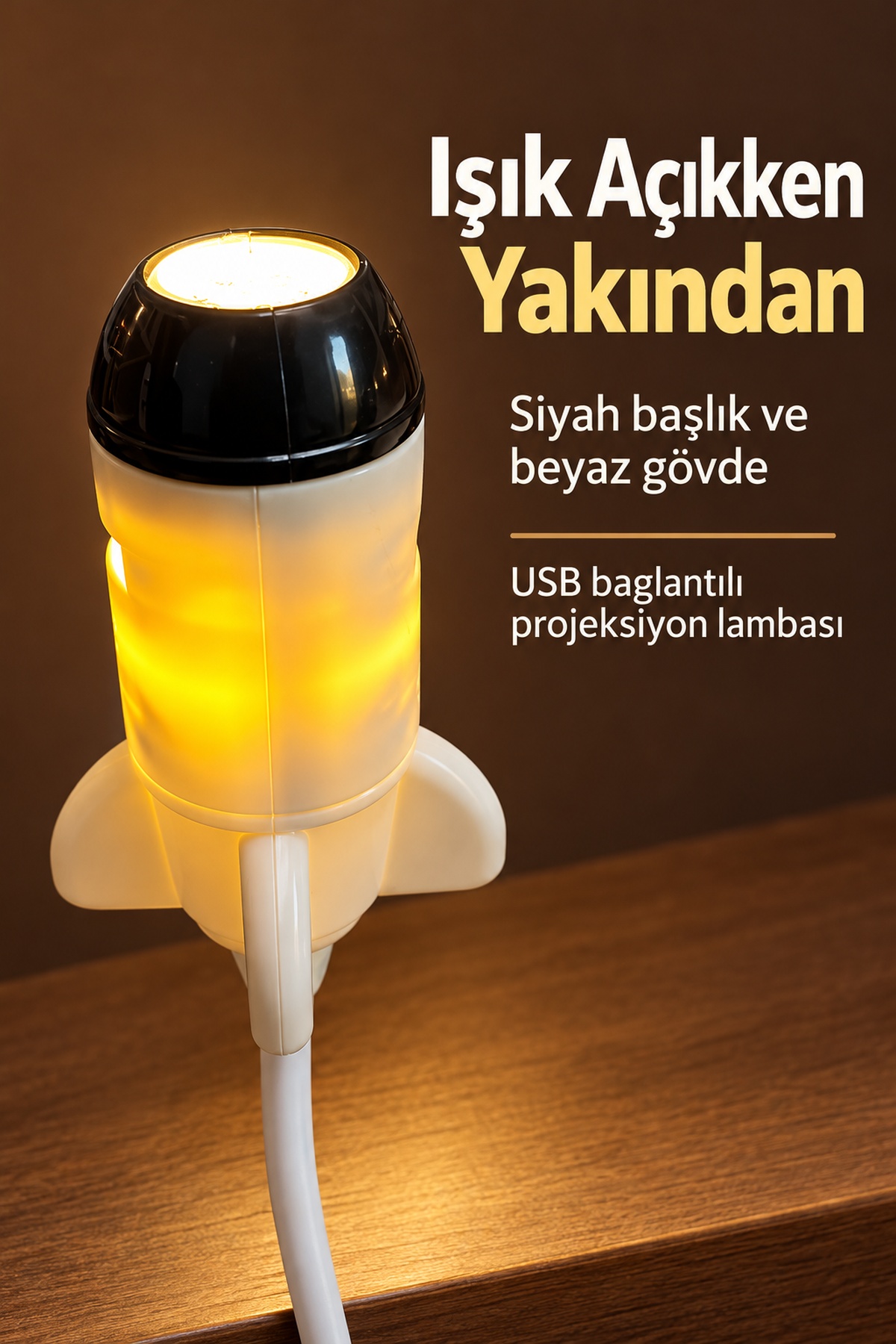 USB Projeksiyon Lambası Değiştirilebilir Desen Kartlı Roket Tasarımlı - Lisinya