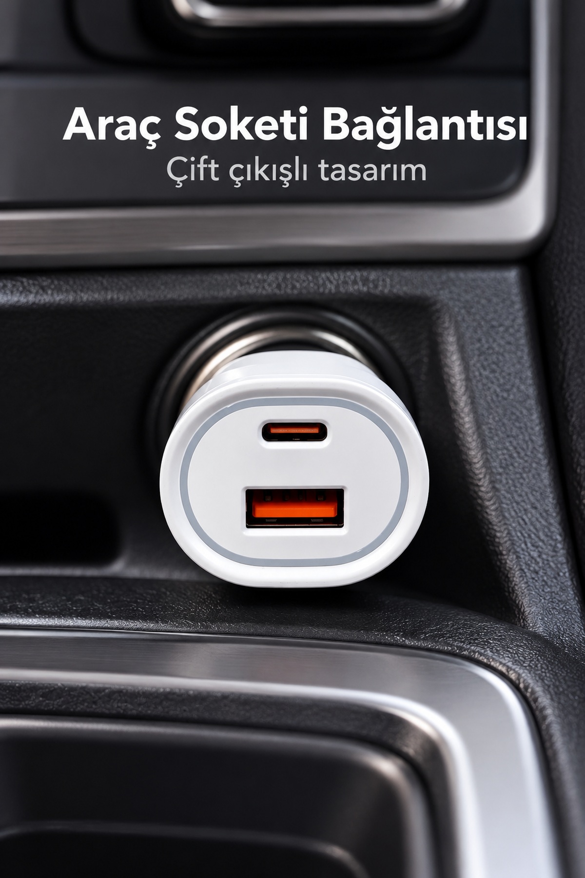 Beyaz Gövdeli Çift Çıkışlı Araç İçi Şarj Aleti - Lisinya Beyaz Gövdeli Çift Çıkışlı Araç İçi Şarj Aleti - Lisinya