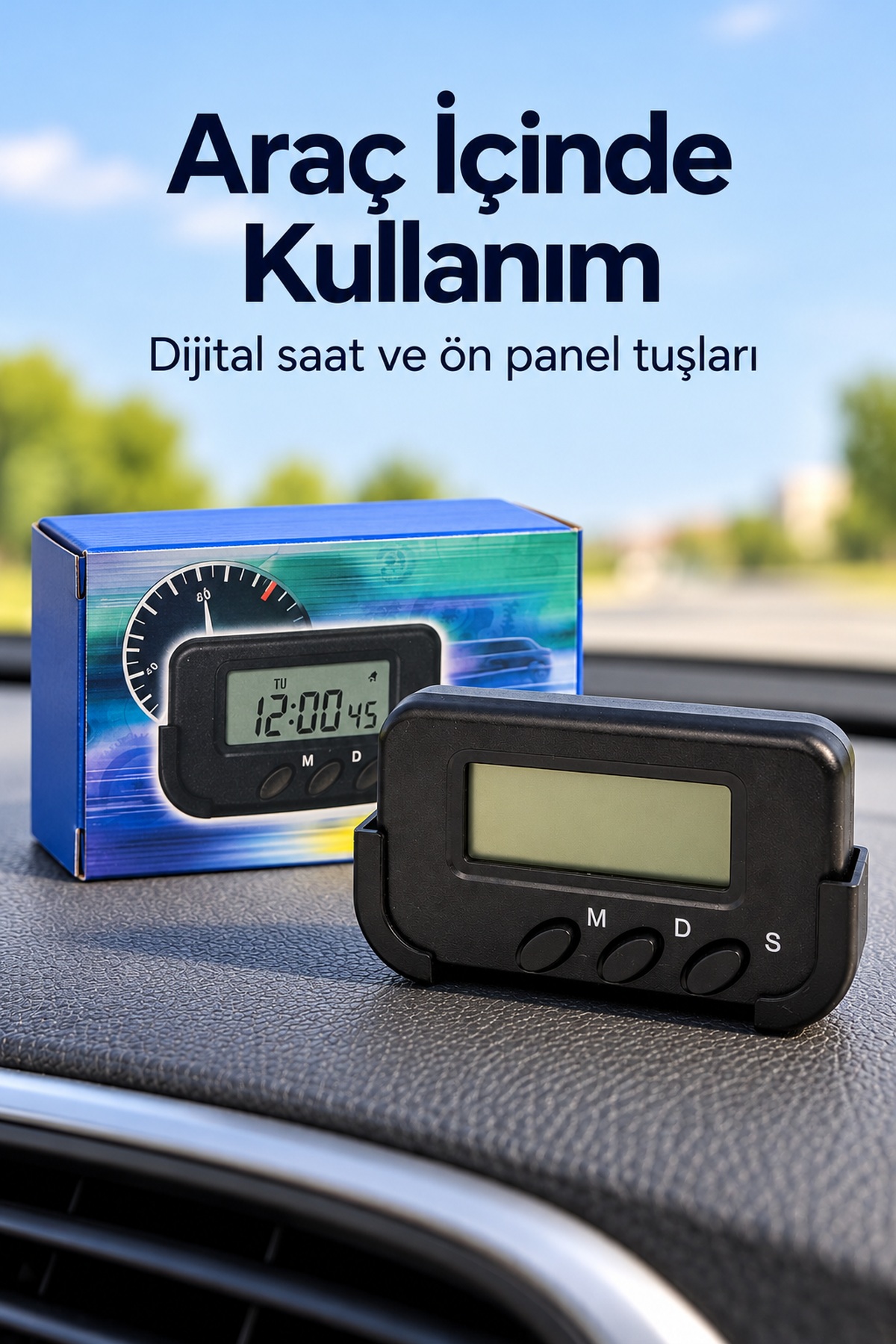 Kronometreli Oto Saat Alarm ve Dijital Ekranlı - Lisinya