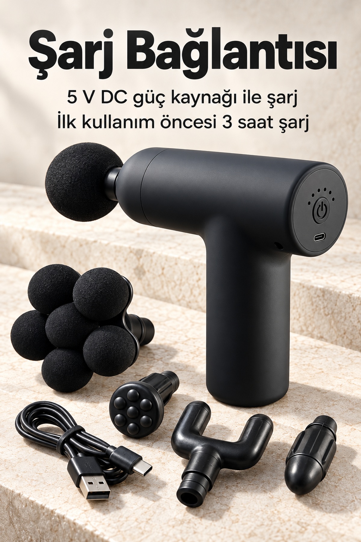 El Tipi Masaj Tabancası Top Başlıklı Siyah Gövde - Lisinya