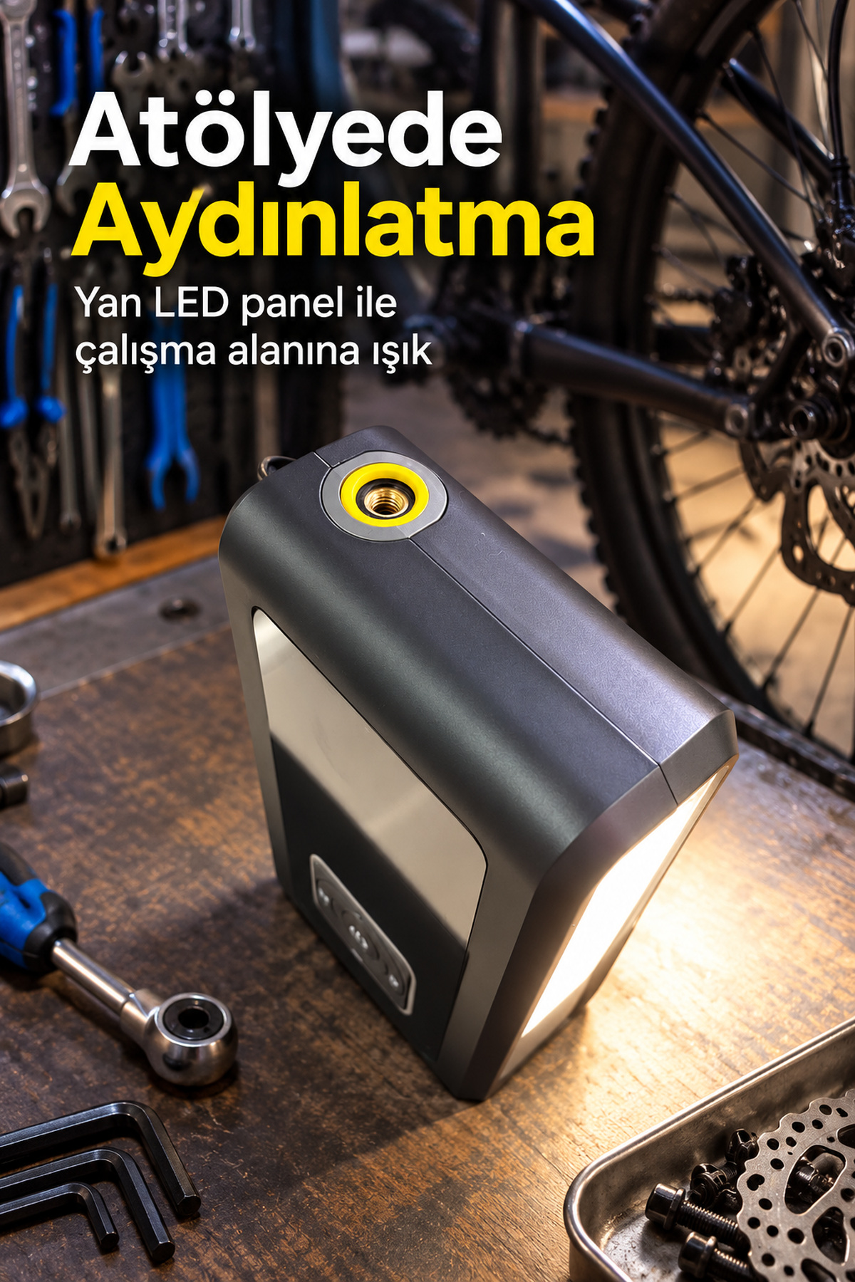 Araç İçin Lastik Şişirme Pompası ve LED Aydınlatmalı Akü Takviye Cihazı - Lisinya