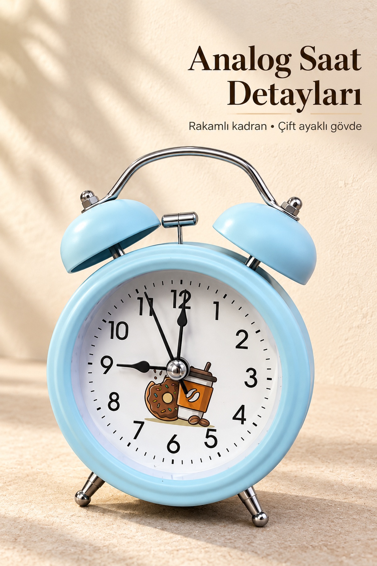 Çift Çanlı Analog Çalar Saat Dekoratif Masa Saati - Lisinya Çift Çanlı Analog Çalar Saat Dekoratif Masa Saati - Lisinya